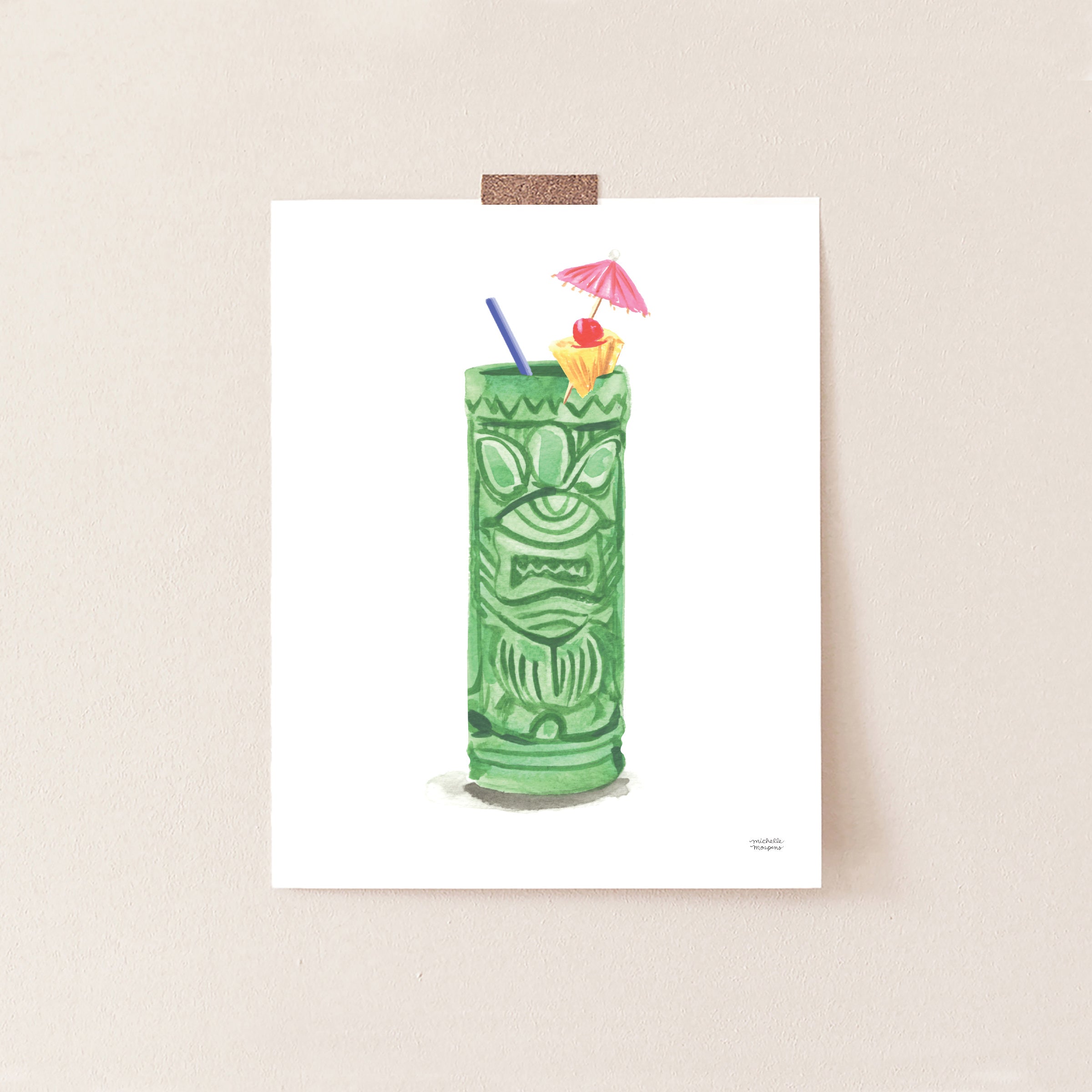 Tiki Punch Watercolor Home Bar Art Print
