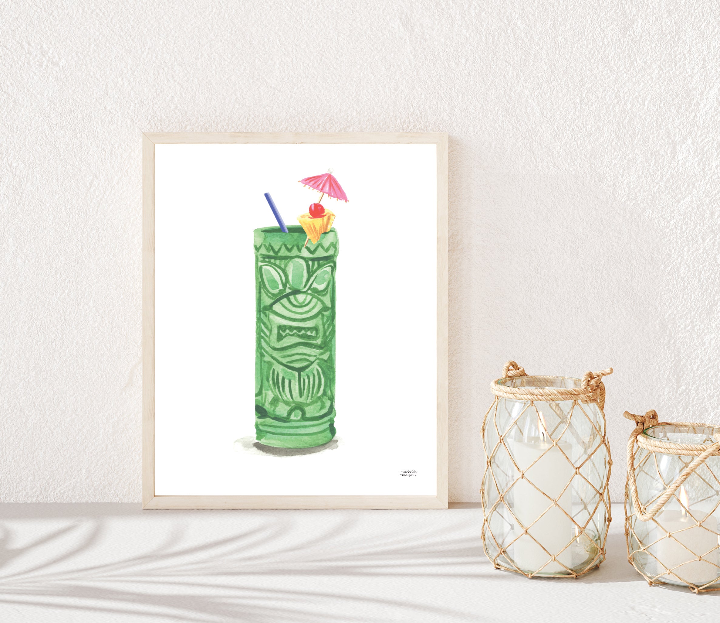 Tiki Punch Watercolor Home Bar Art Print
