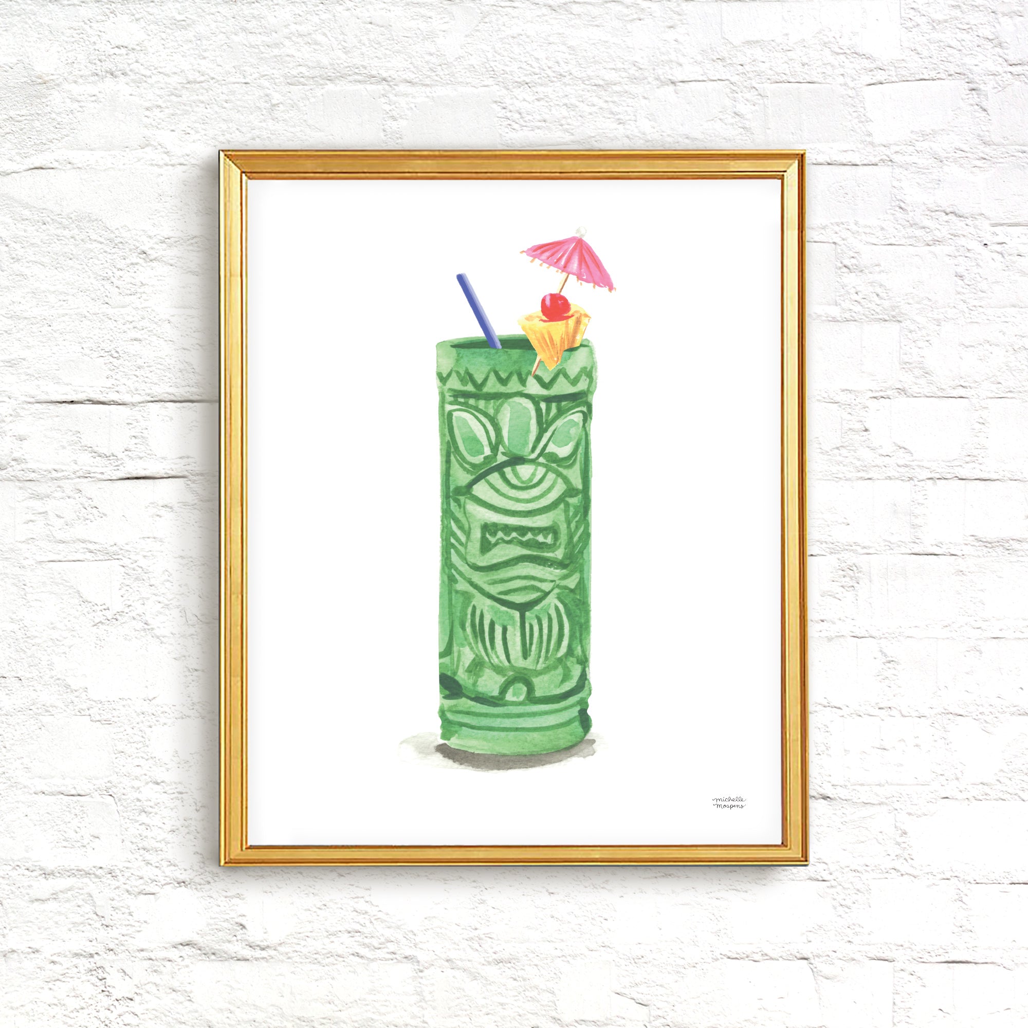 Tiki Punch Watercolor Home Bar Art Print