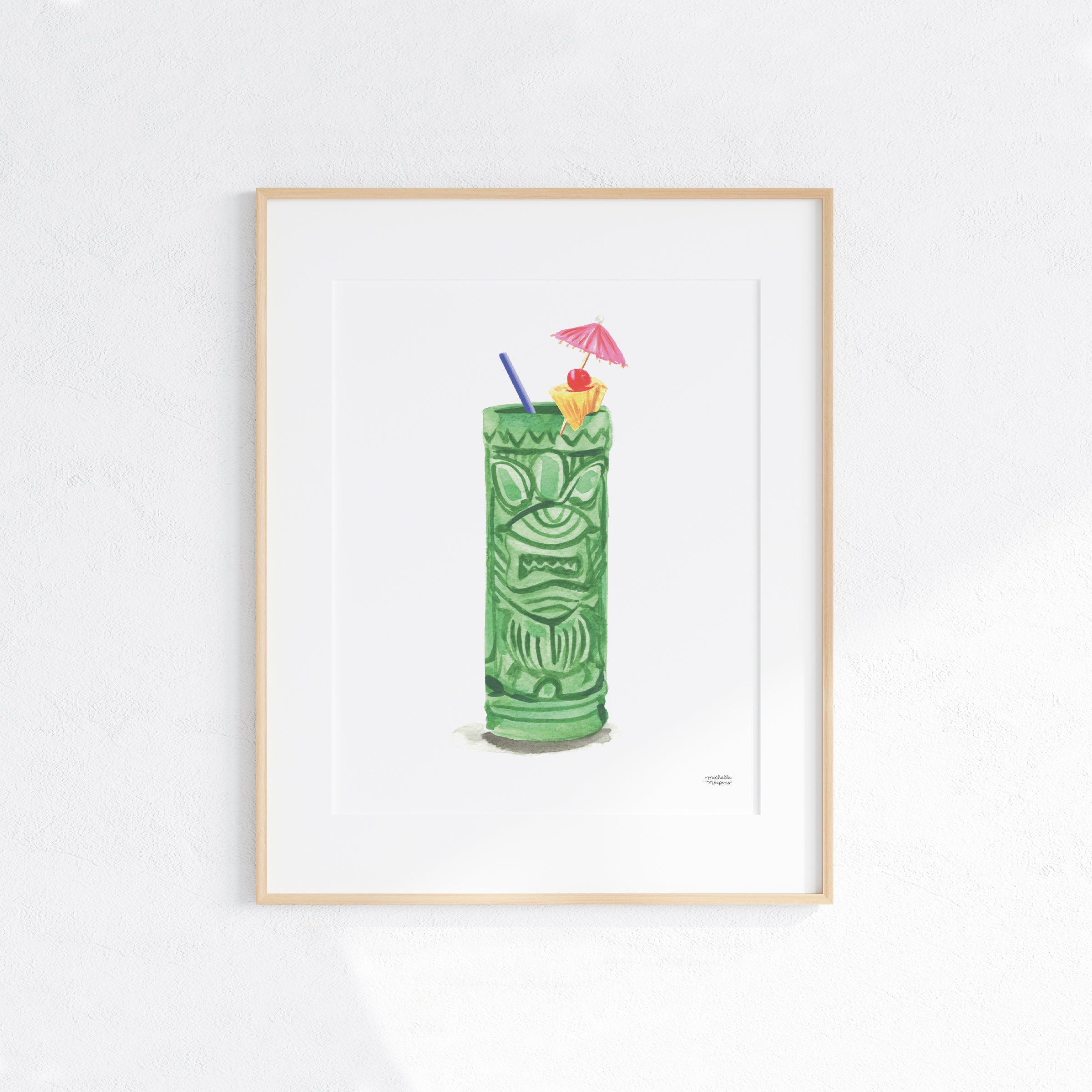 Tiki Punch Watercolor Home Bar Art Print