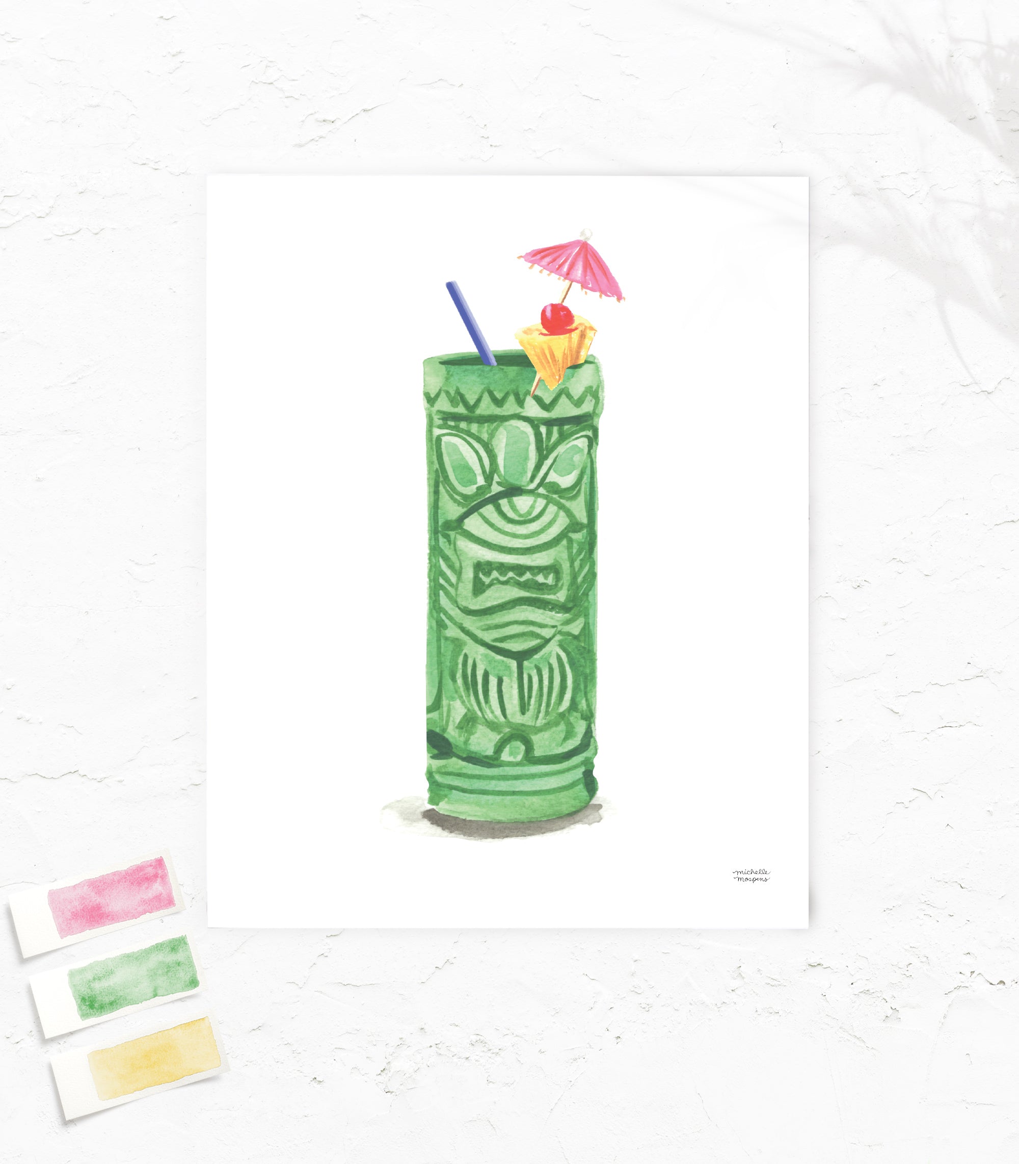 Tiki Punch Watercolor Home Bar Art Print