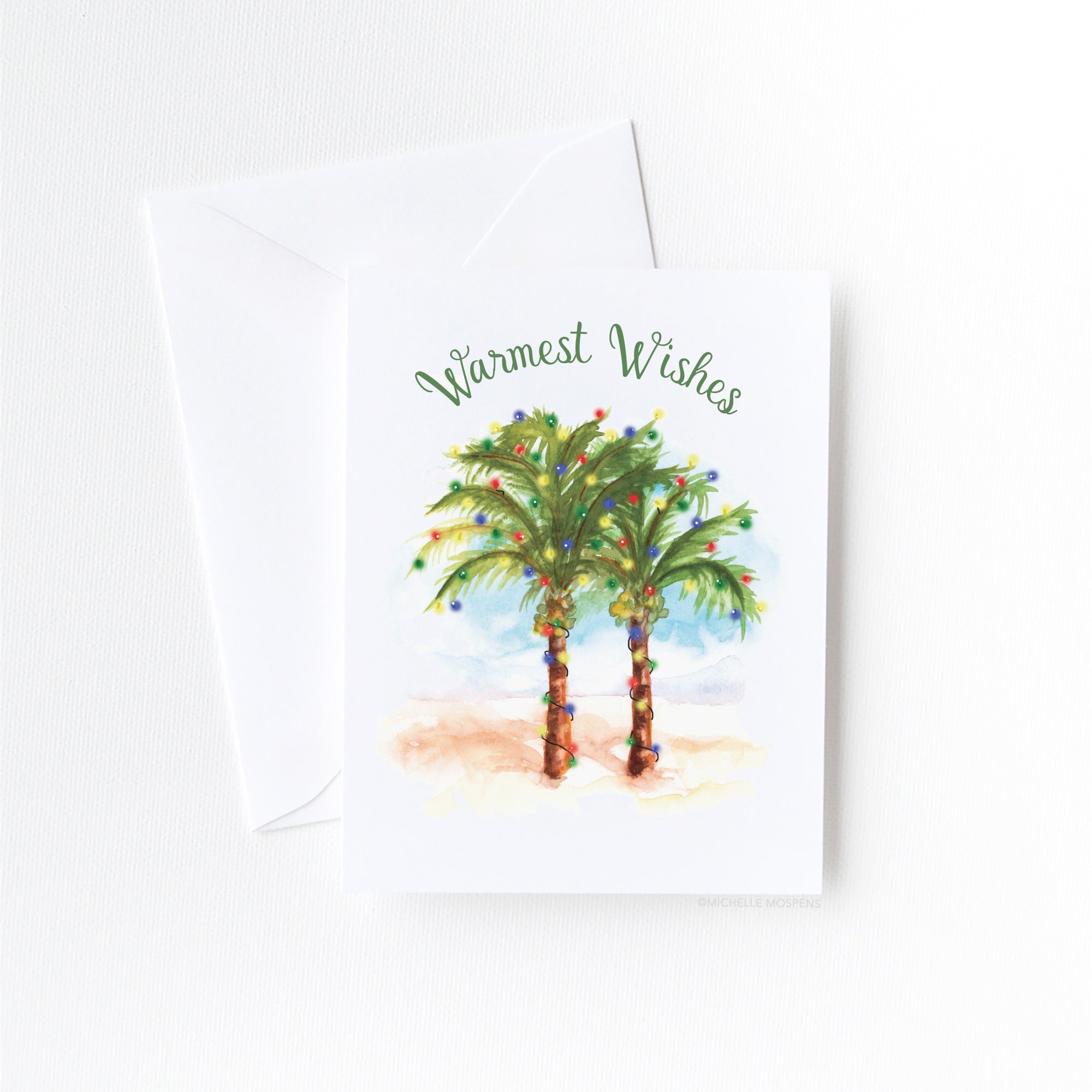 Watercolor Warmest Wishes Coconut Palm Trees Holiday Greeting Card