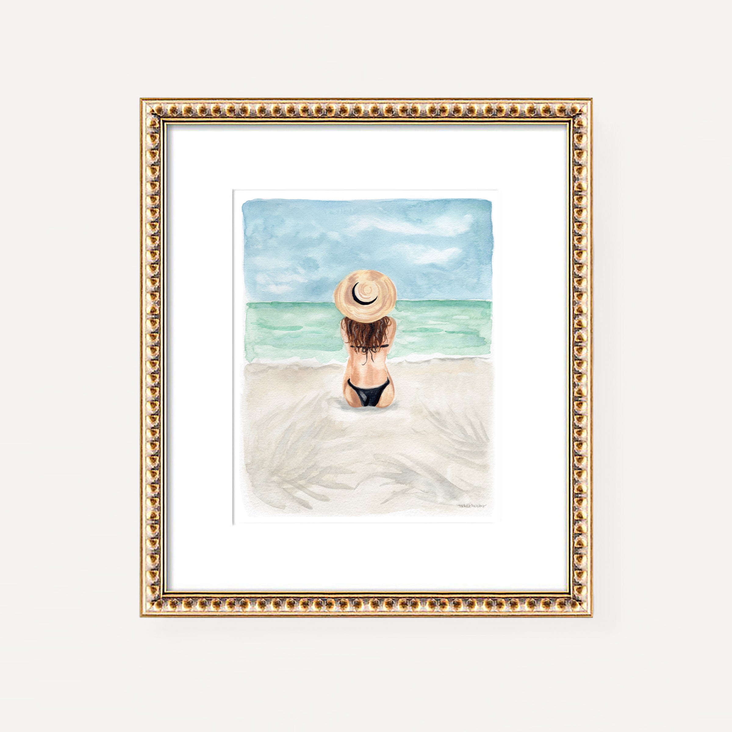 Beach Girl Art Print - Watercolor by Michelle Mospens