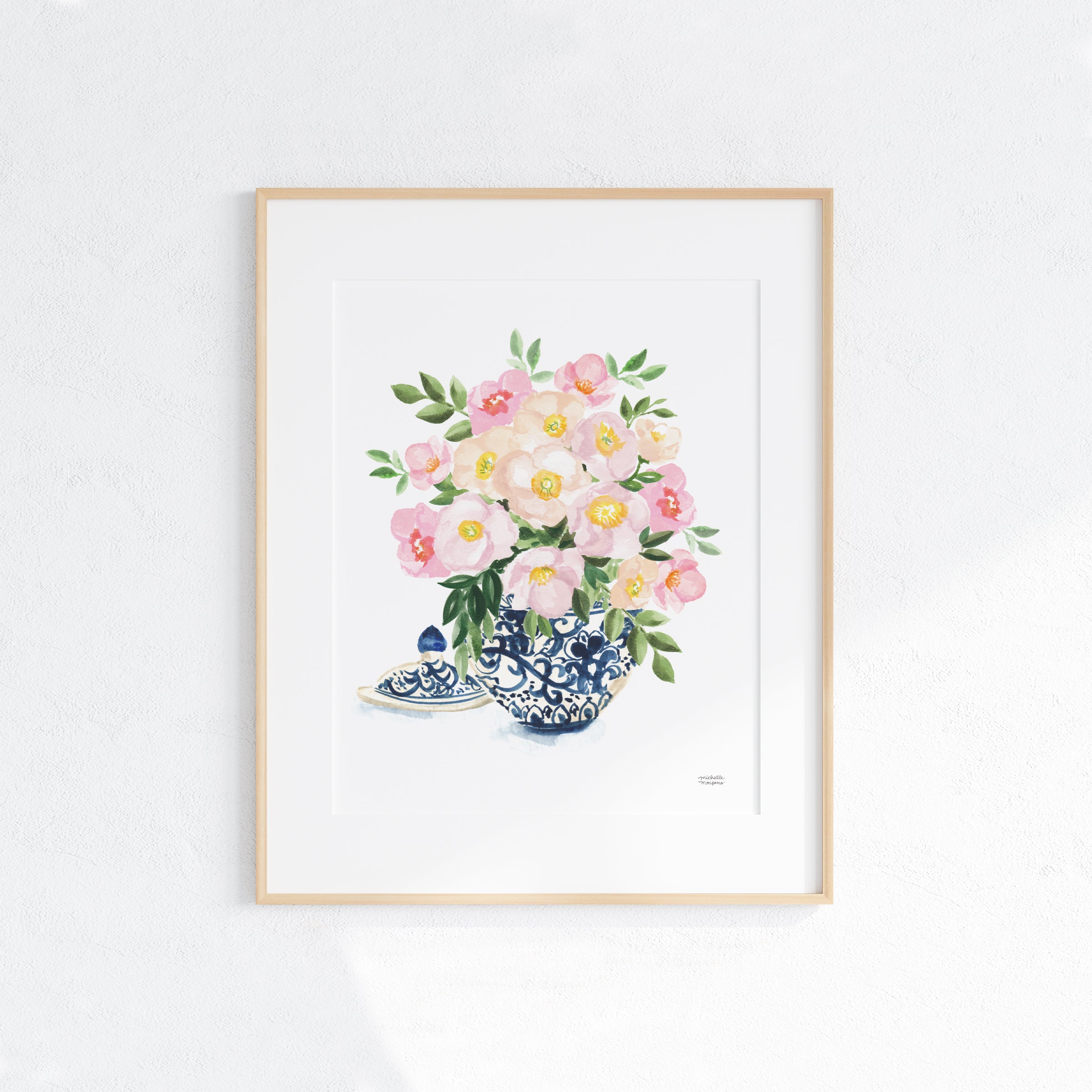 Watercolor Ginger Jar No8 with Flowers Art Print