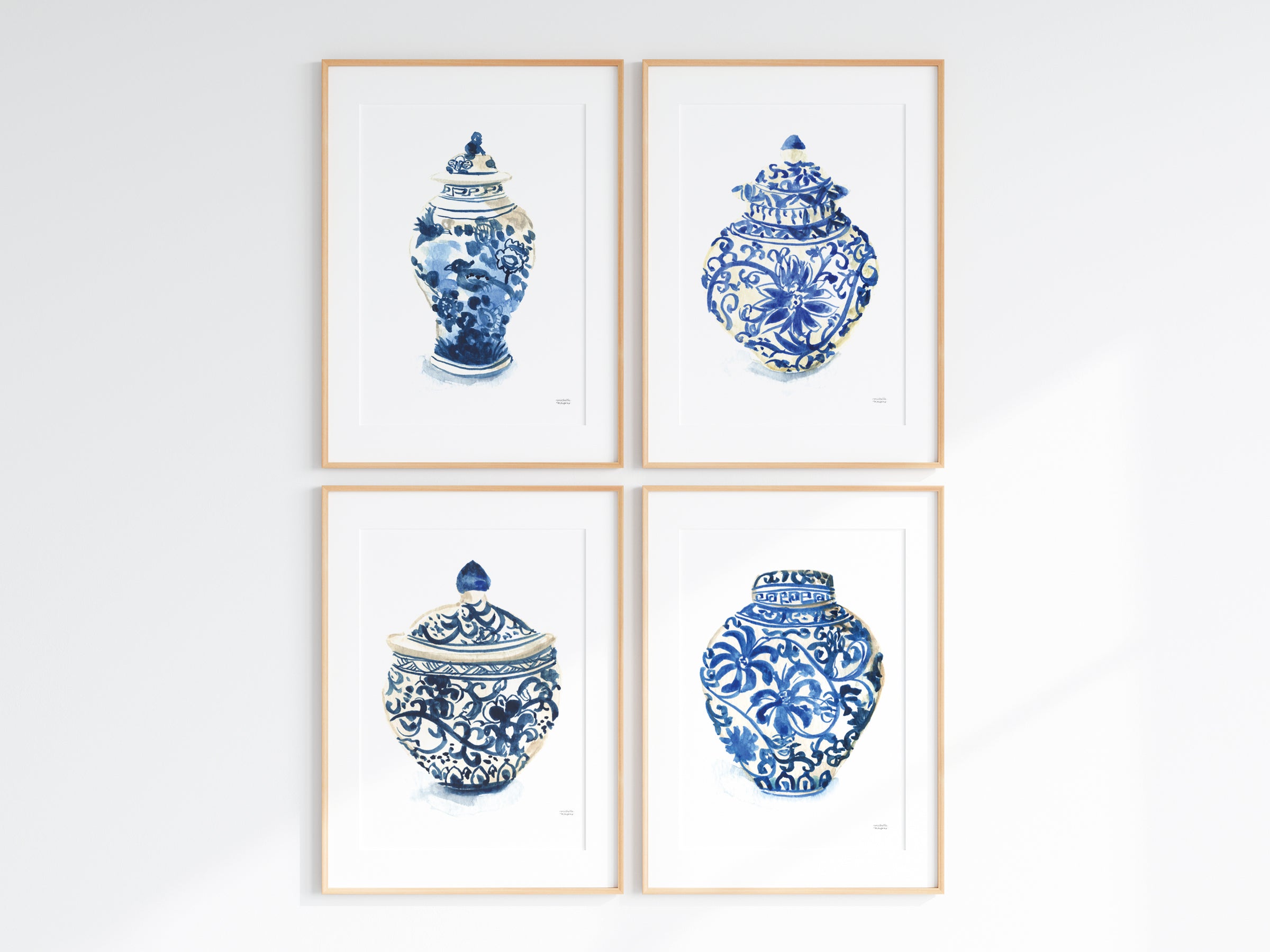 Ginger Jars Watercolor Wall Art Prints Set of 4