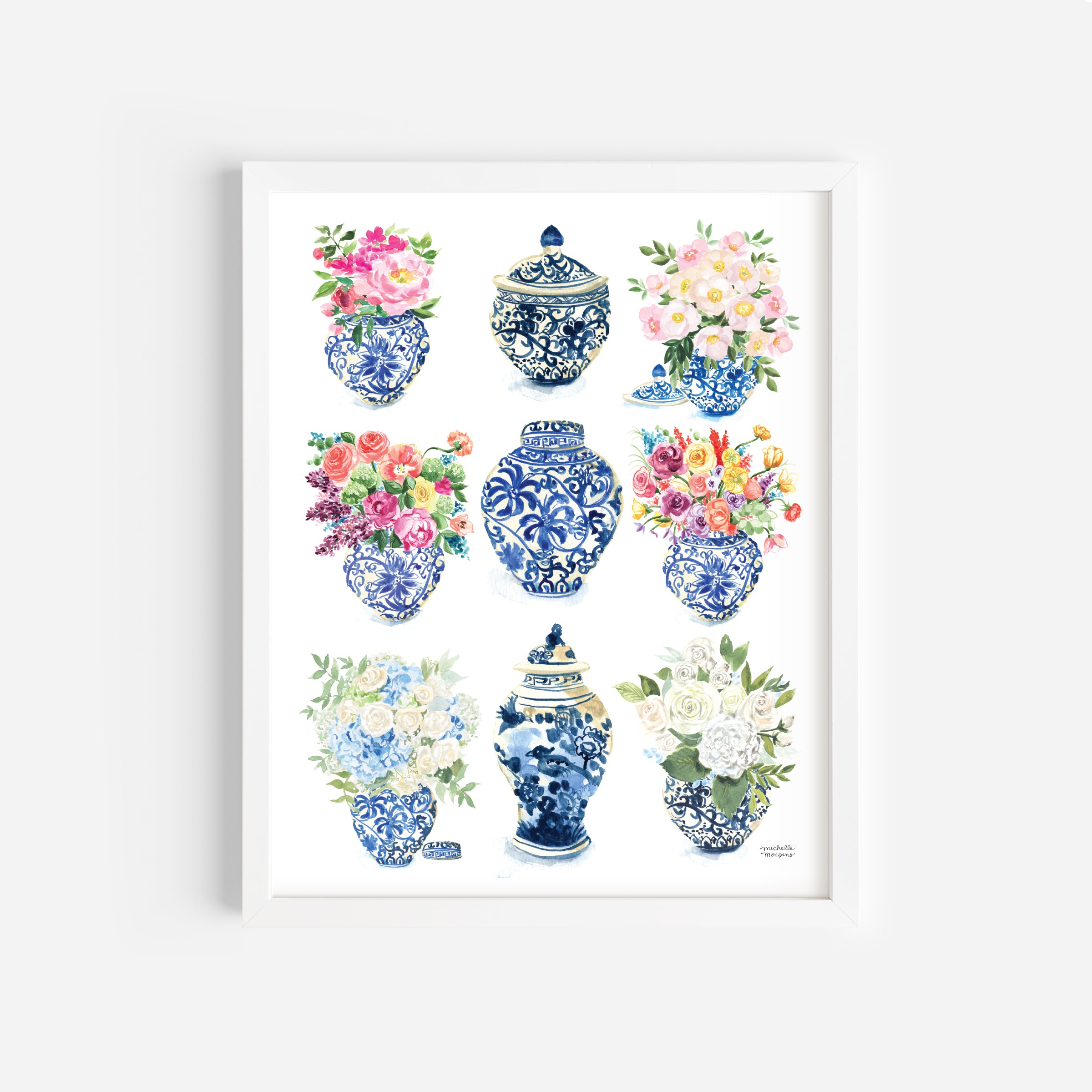 Watercolor Ginger Jars Collection Extra Large Wall Art Print by Michelle Mospens
