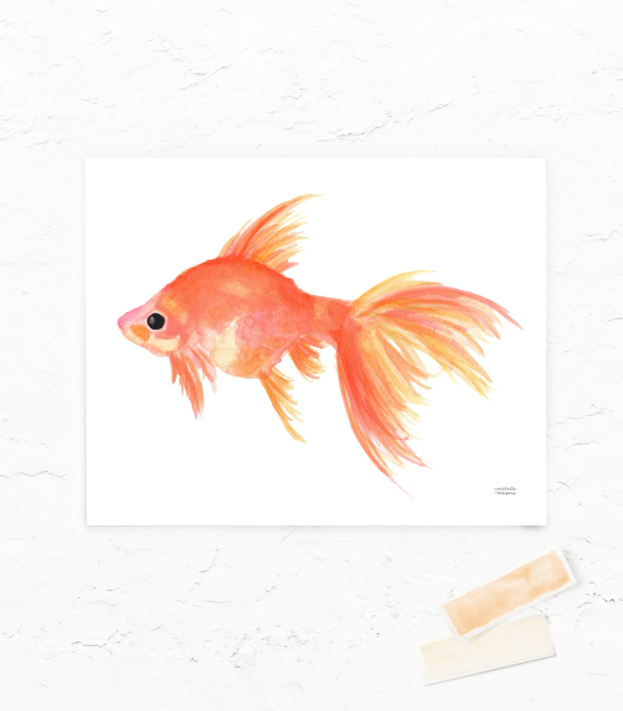Orange Goldfish Watercolor Wall Art Print - Michelle Mospens