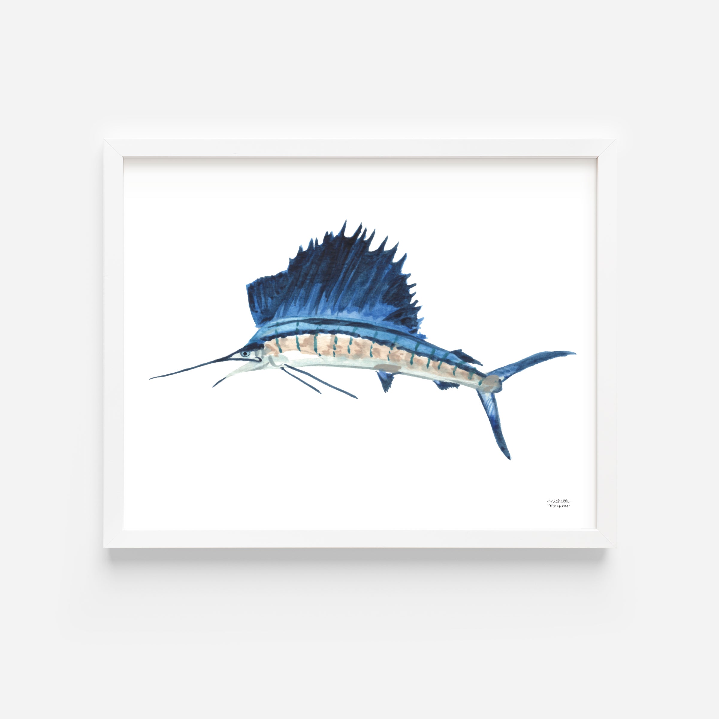 Watercolor Blue Sailfish Wall Art Print Coastal Wall Decor