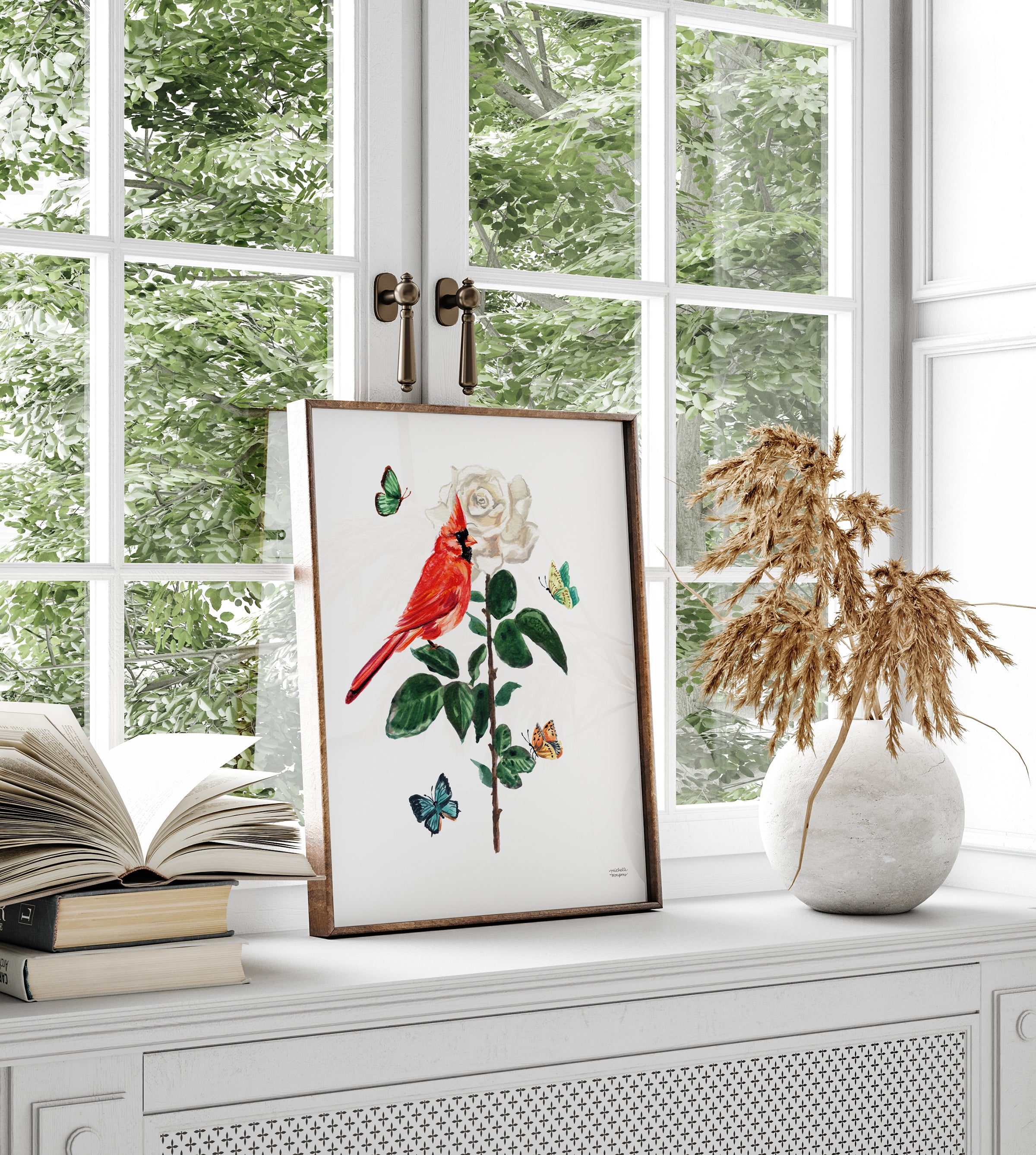 Mr. Cardinal Bird Watercolor Unframed Wall Art Print by Michelle Mospens