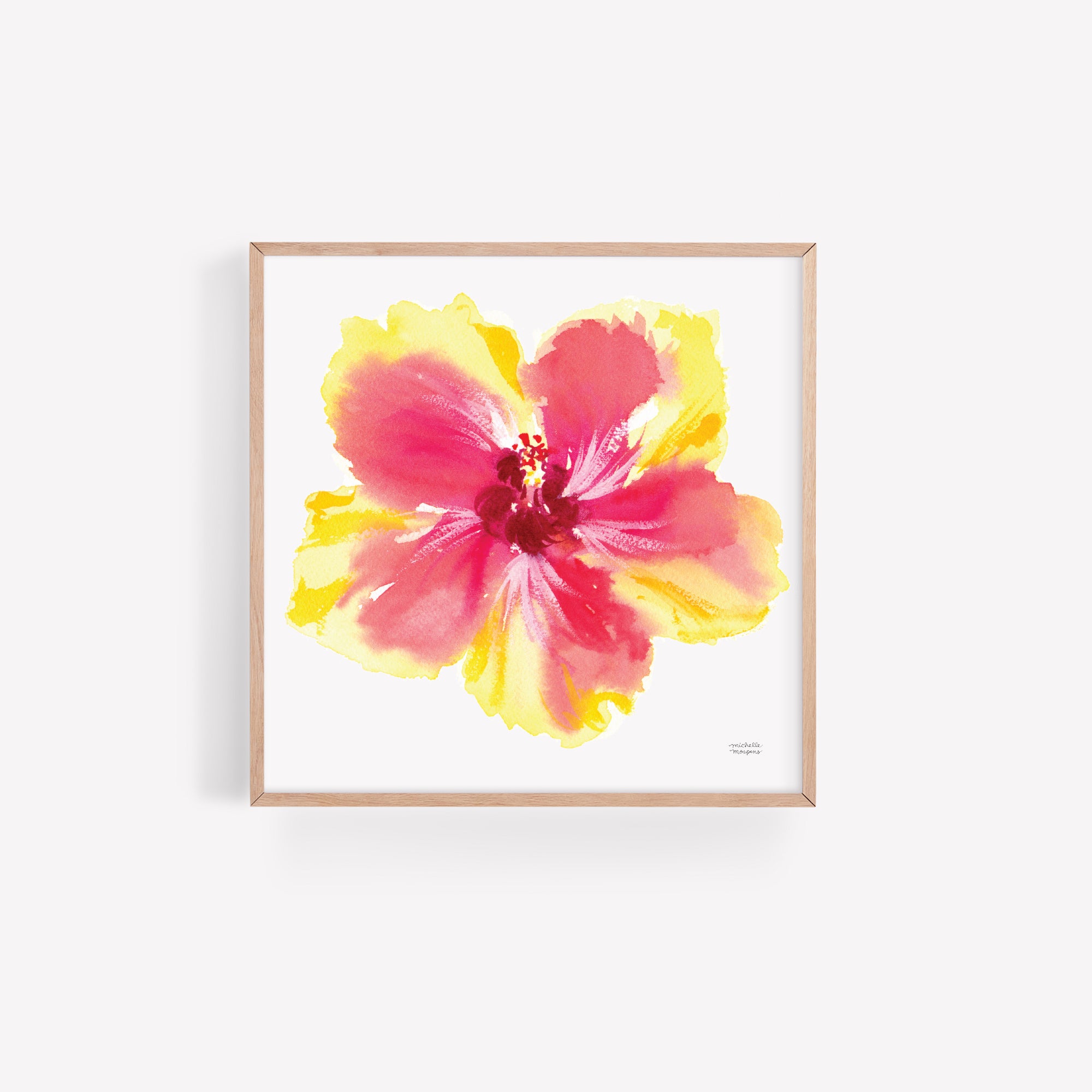 Tropical Yellow Coral Hibiscus Flower Watercolor Print by artist Michelle Mospens