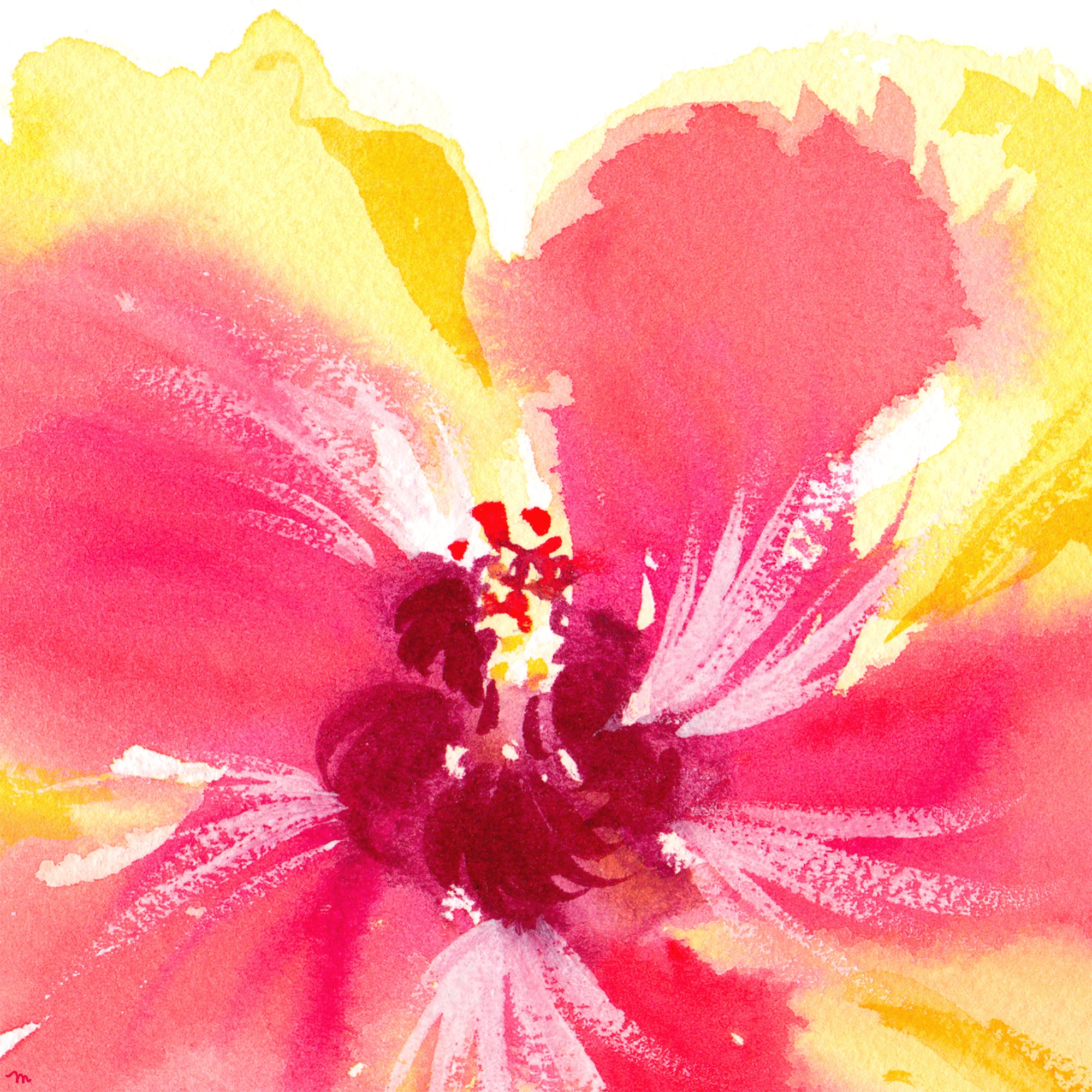 Tropical Yellow Coral Hibiscus Flower Watercolor Print by artist Michelle Mospens