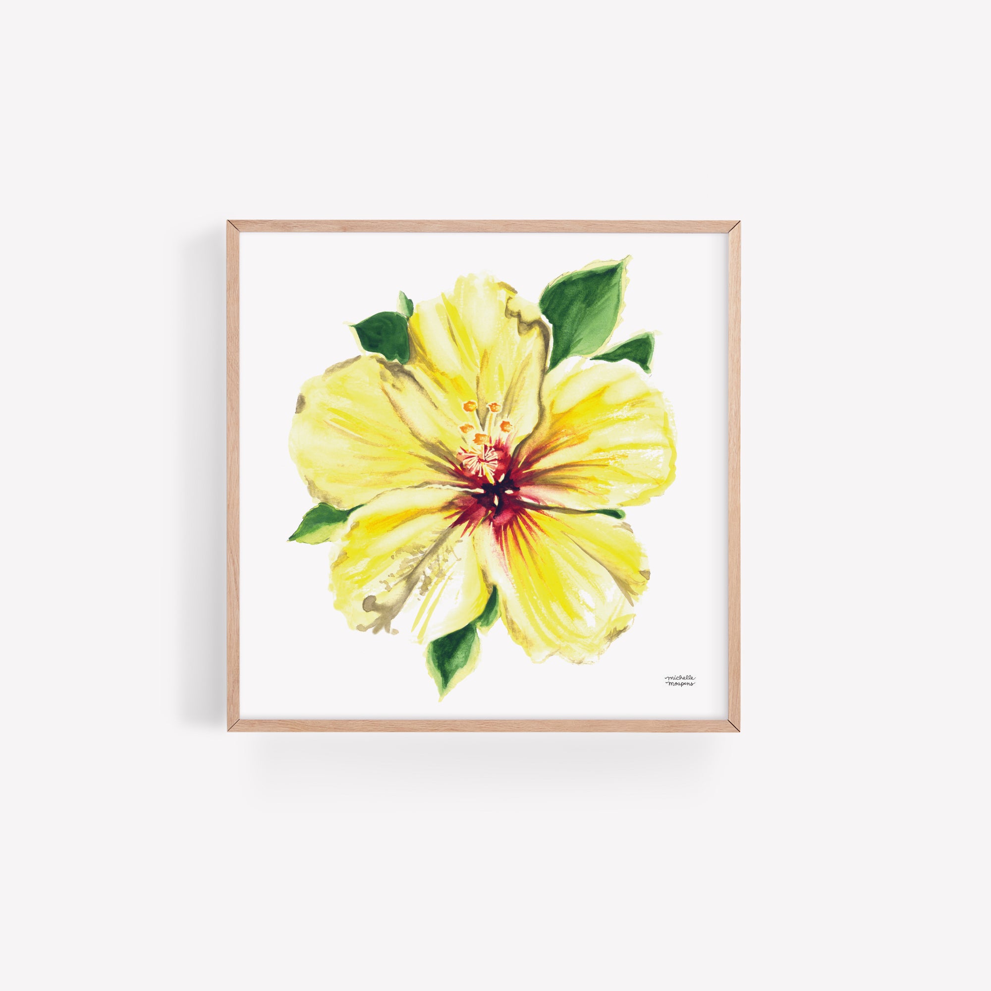 Tropical Yellow Hibiscus Flower Watercolor Print by artist Michelle Mospens