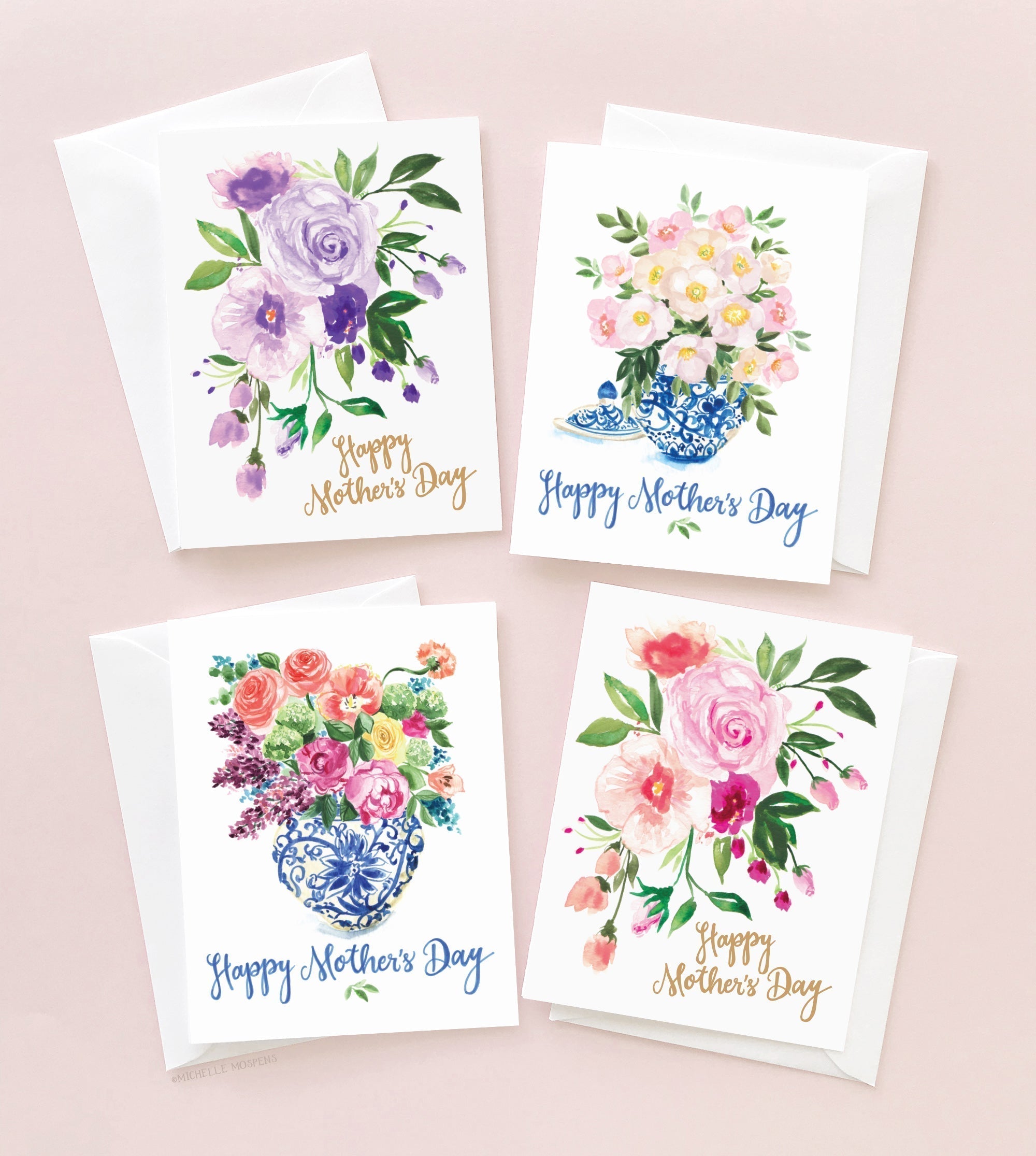 Watercolor Mother’s Day Greeting Cards with Coastal Grandmillennial Charm
