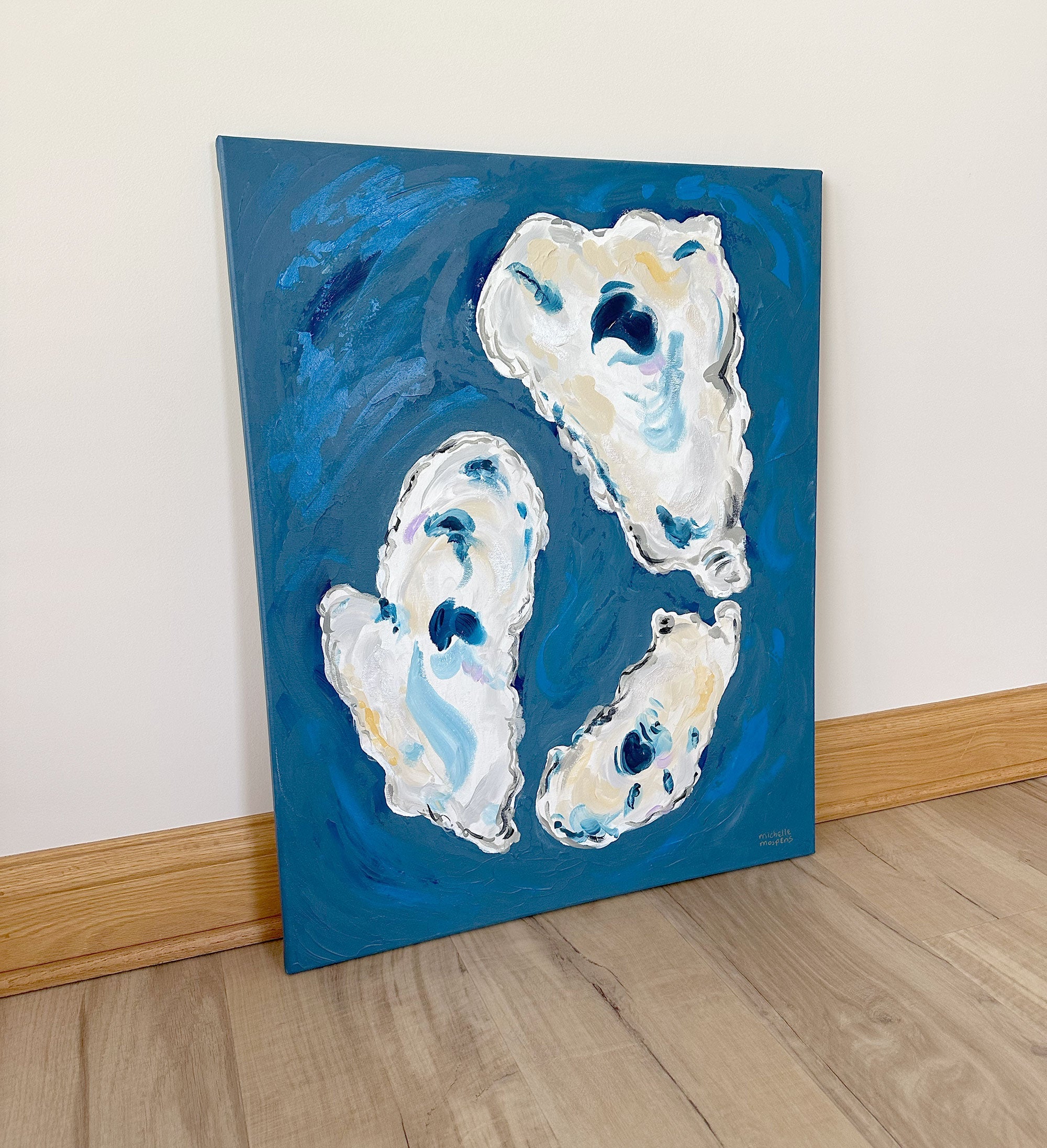Coastal Trio: Original Oyster Shells Painting on Canvas