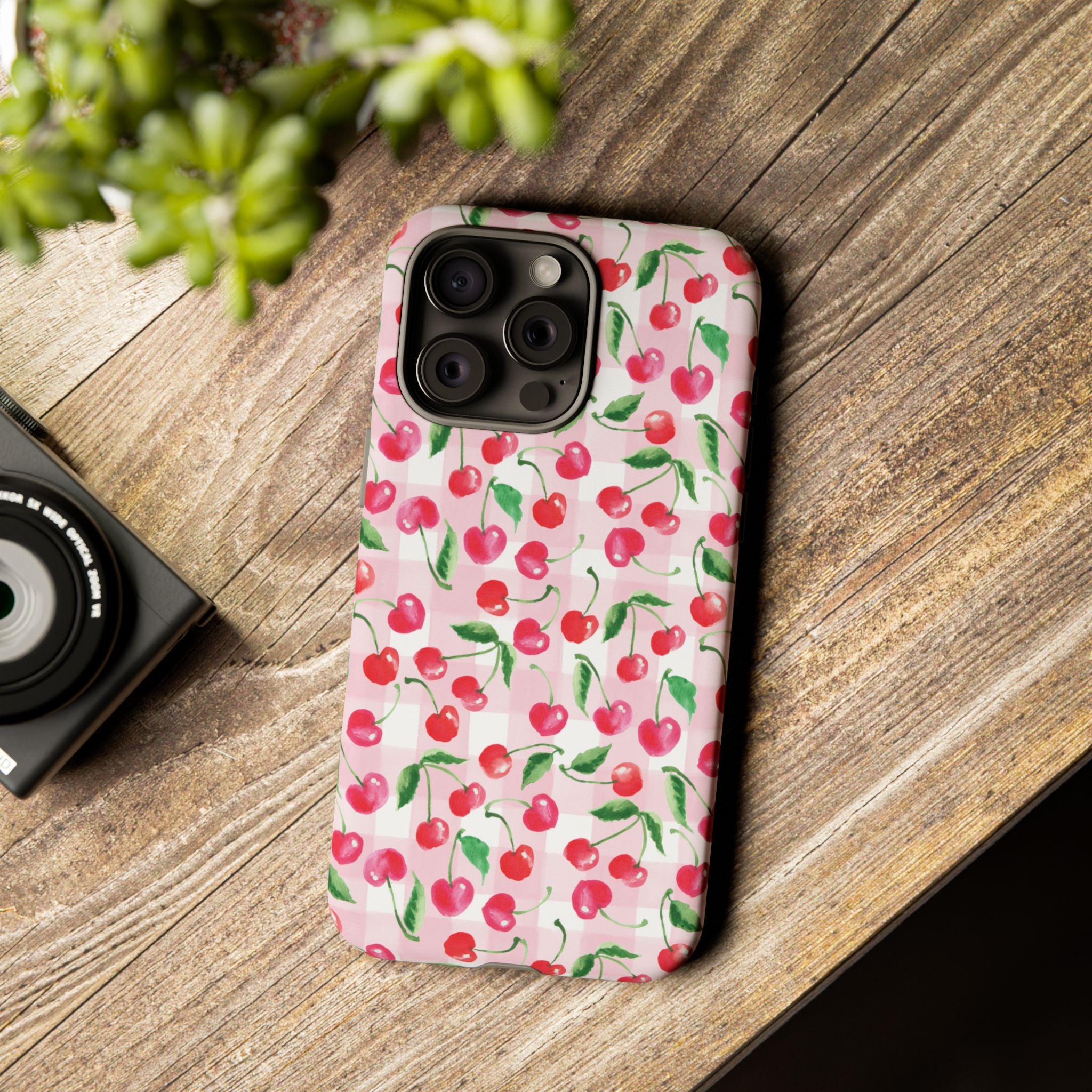 Gingham Cherry Phone Cover Case (iPhone 16, Samsung, Google Pixel)