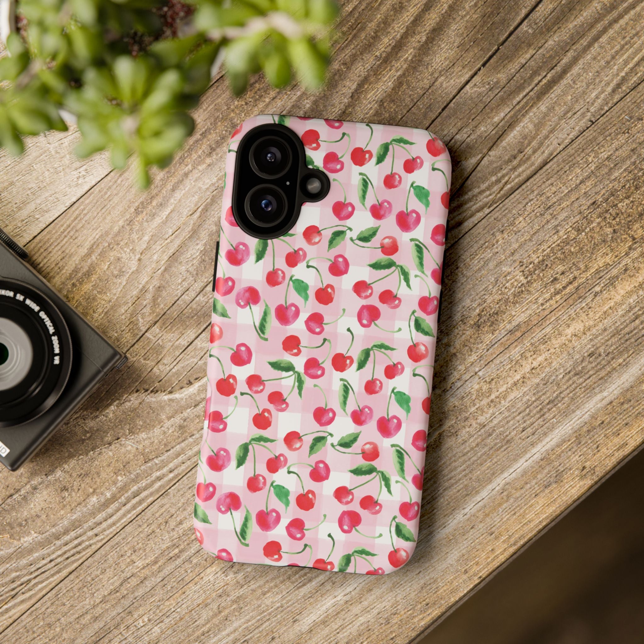 Gingham Cherry Phone Cover Case (iPhone 16, Samsung, Google Pixel)