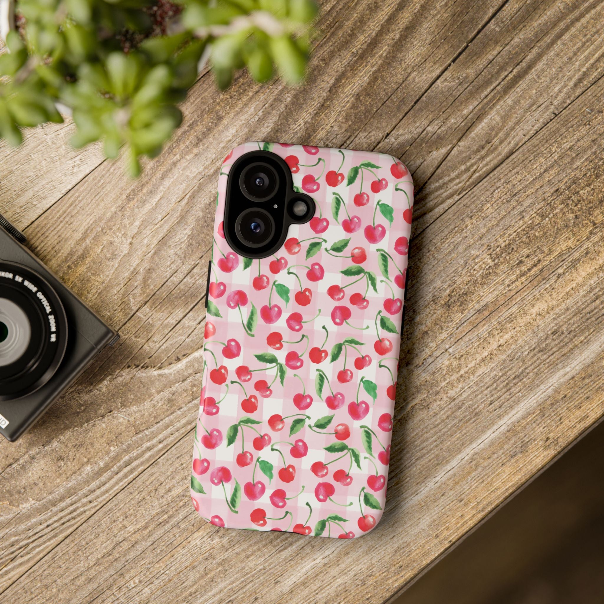 Gingham Cherry Phone Cover Case (iPhone 16, Samsung, Google Pixel)