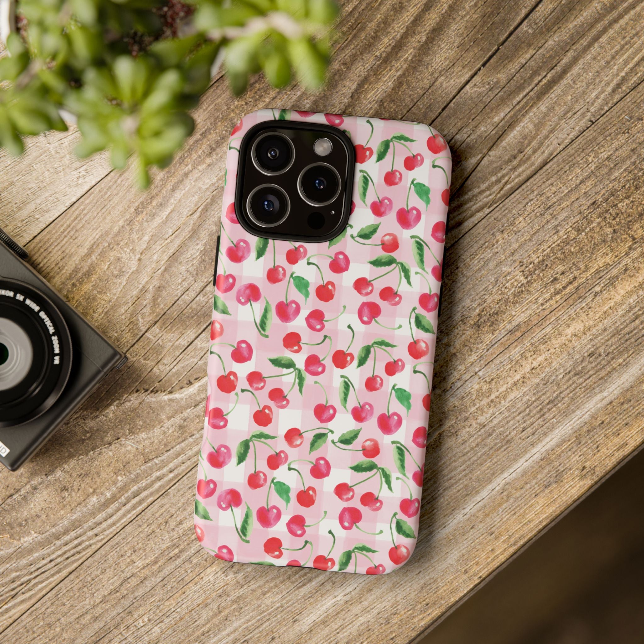 Gingham Cherry Phone Cover Case (iPhone 16, Samsung, Google Pixel)