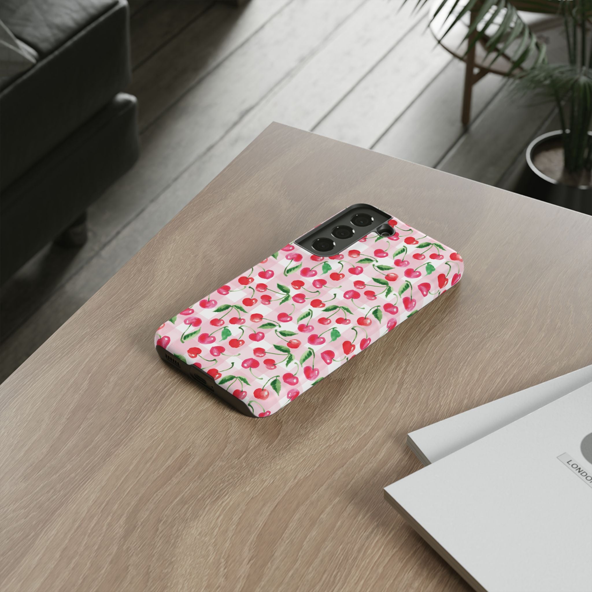 Gingham Cherry Phone Cover Case (iPhone 16, Samsung, Google Pixel)