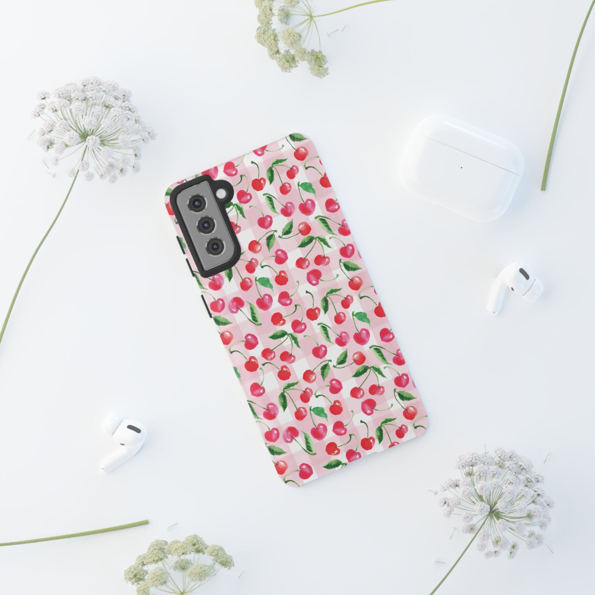 Gingham Cherry Phone Cover Case (iPhone 16, Samsung, Google Pixel)