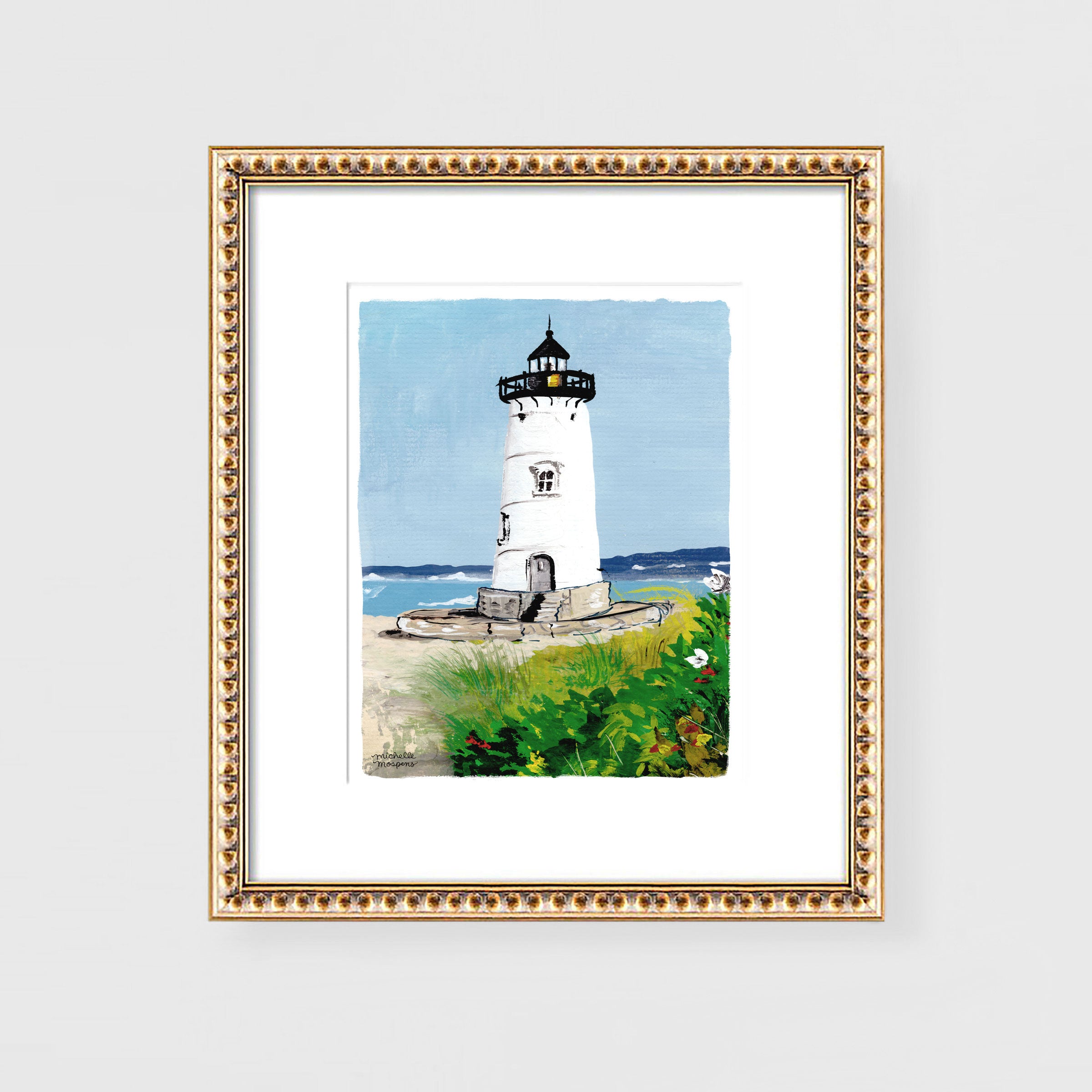 Illustrated Edgartown Harbor Lighthouse Massachusetts Wall Art Print
