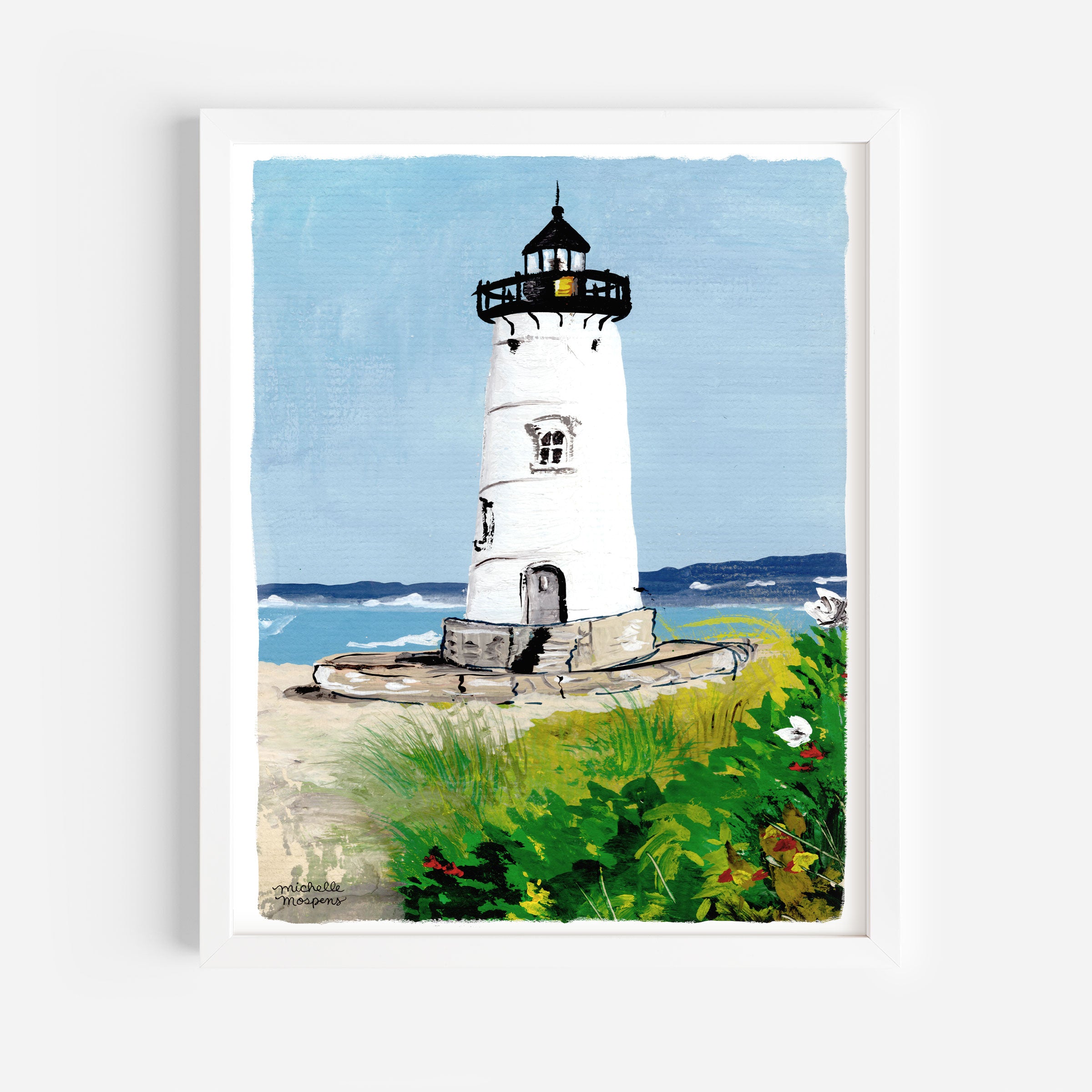 Illustrated Edgartown Harbor Lighthouse Massachusetts Wall Art Print