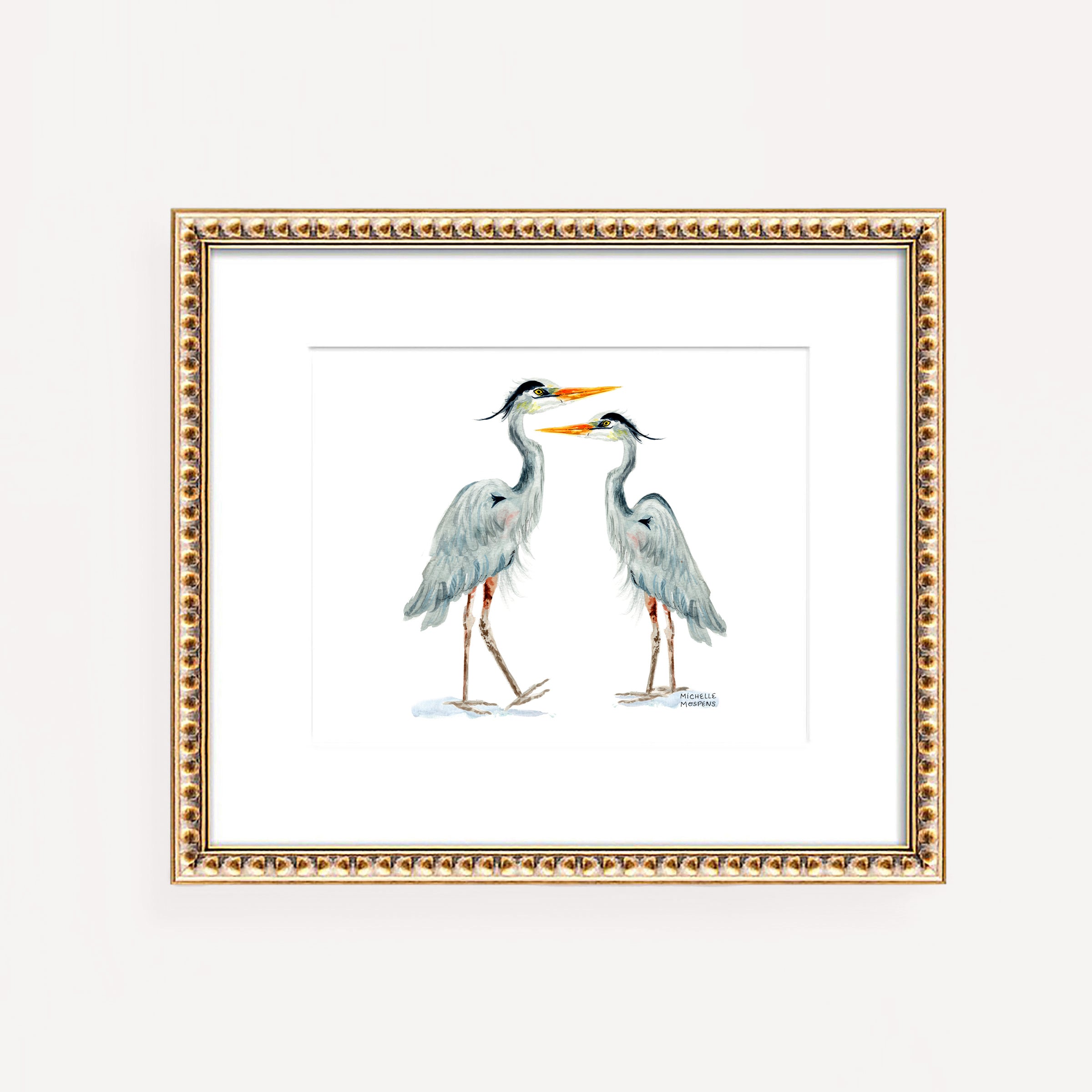 Watercolor Great Blue Heron Sea Birds Coastal Beach Wall Art Print