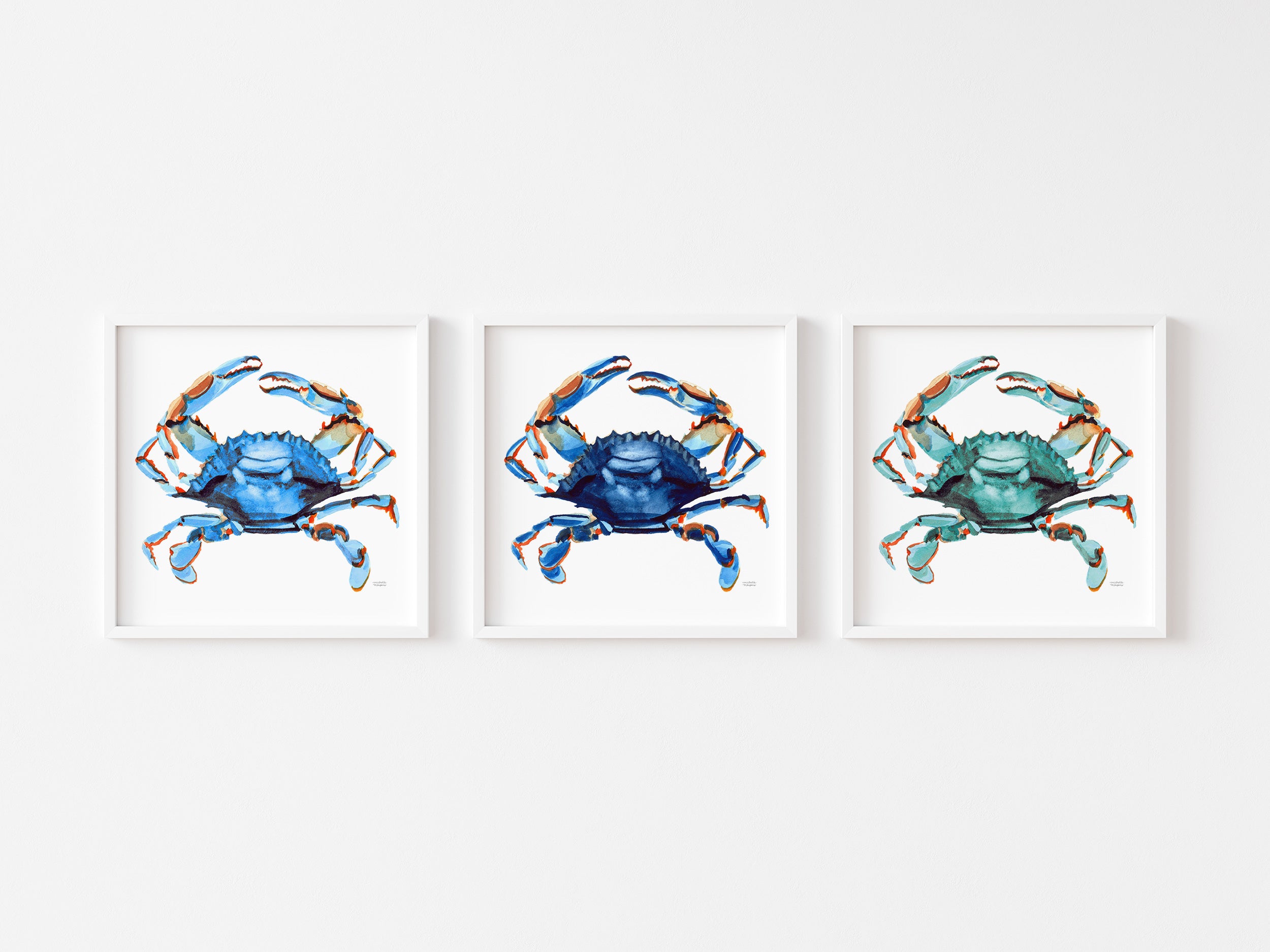 Watercolor Crabs Trio Square Nautical Coastal Art Prints Set of 3