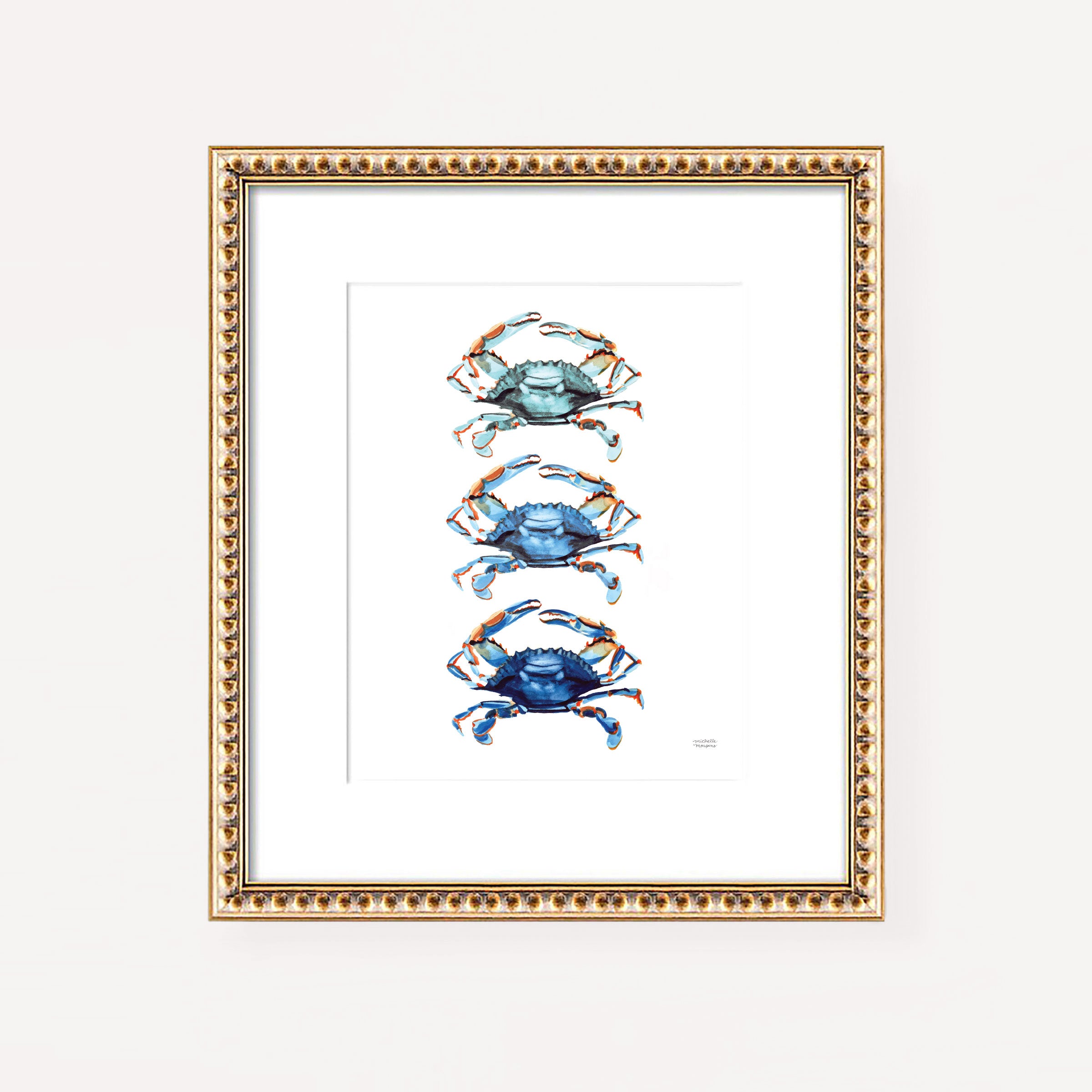 Watercolor Blue Crabs Extra Large Wall Art Print by Michelle Mospens, Unframed