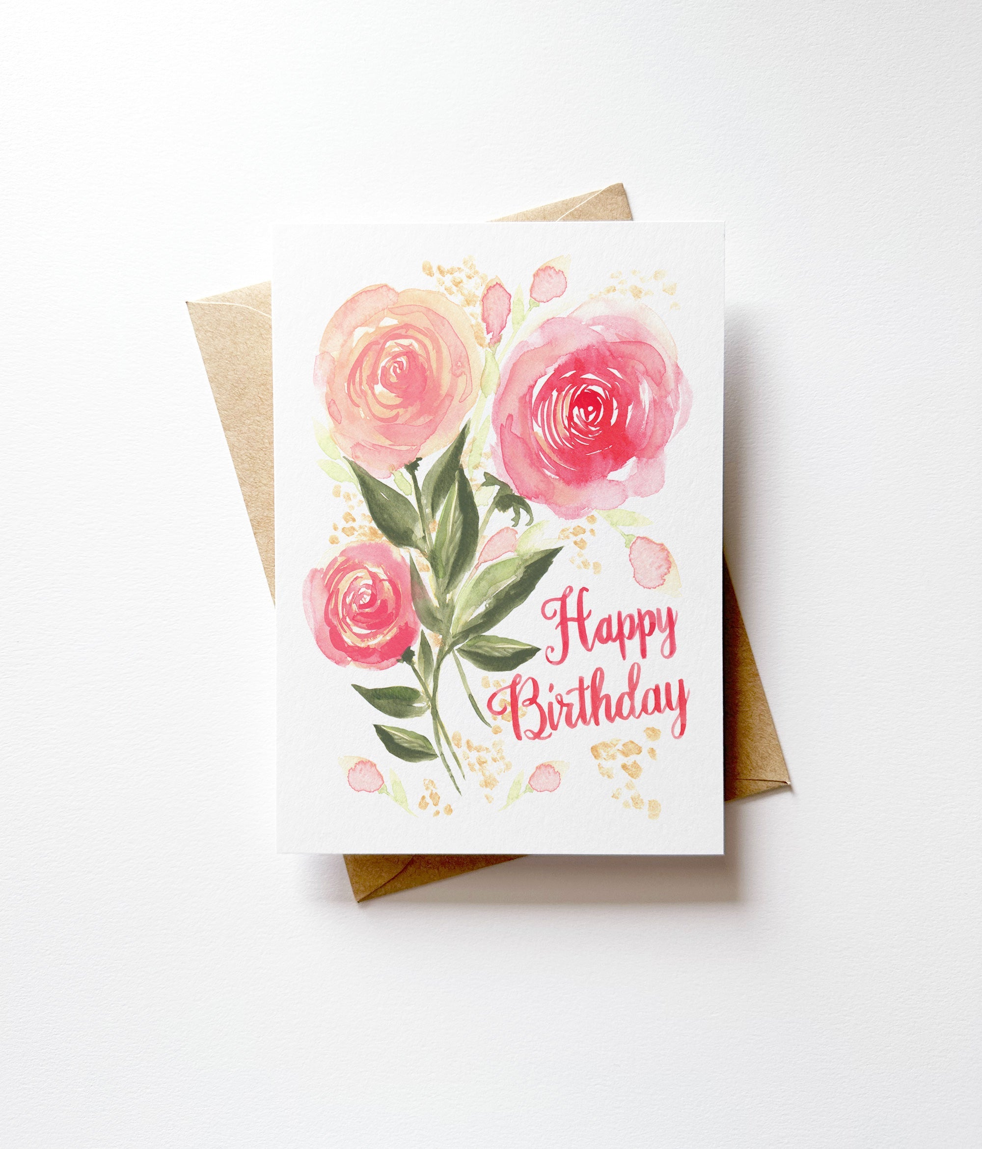 Floral Peach Rose Trio Happy Birthday Card