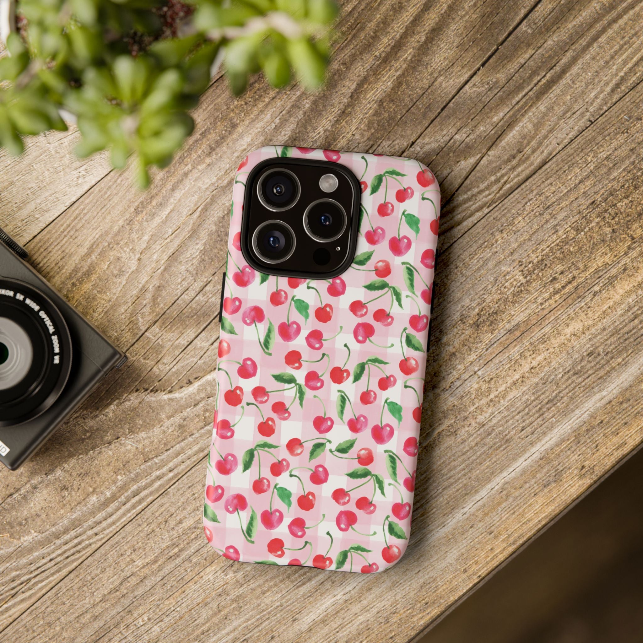 Gingham Cherry Phone Cover Case (iPhone 16, Samsung, Google Pixel)