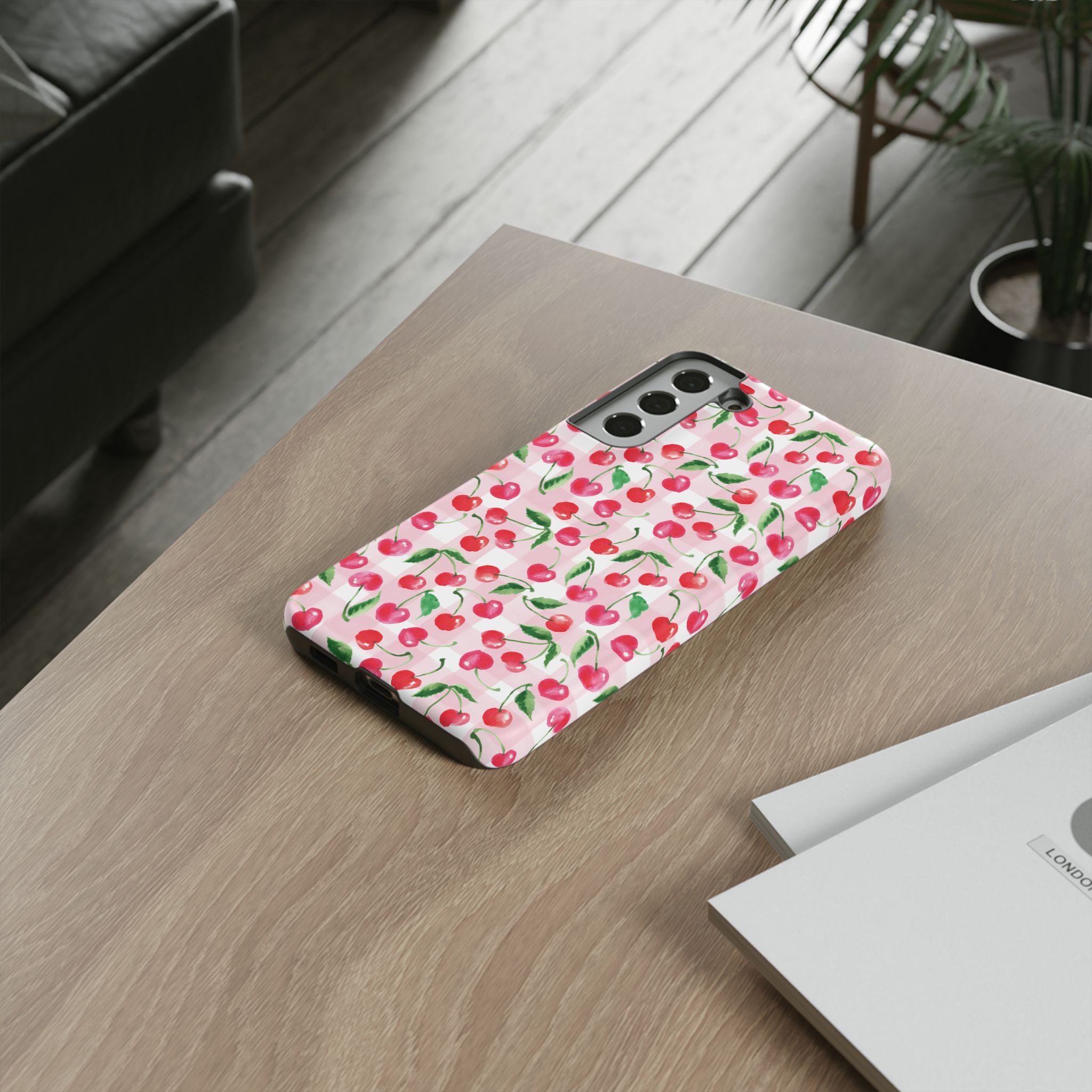 Gingham Cherry Phone Cover Case (iPhone 16, Samsung, Google Pixel)