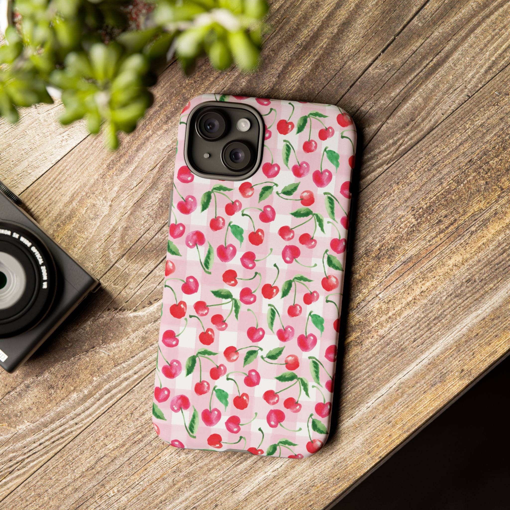 Gingham Cherry Phone Cover Case (iPhone 16, Samsung, Google Pixel)