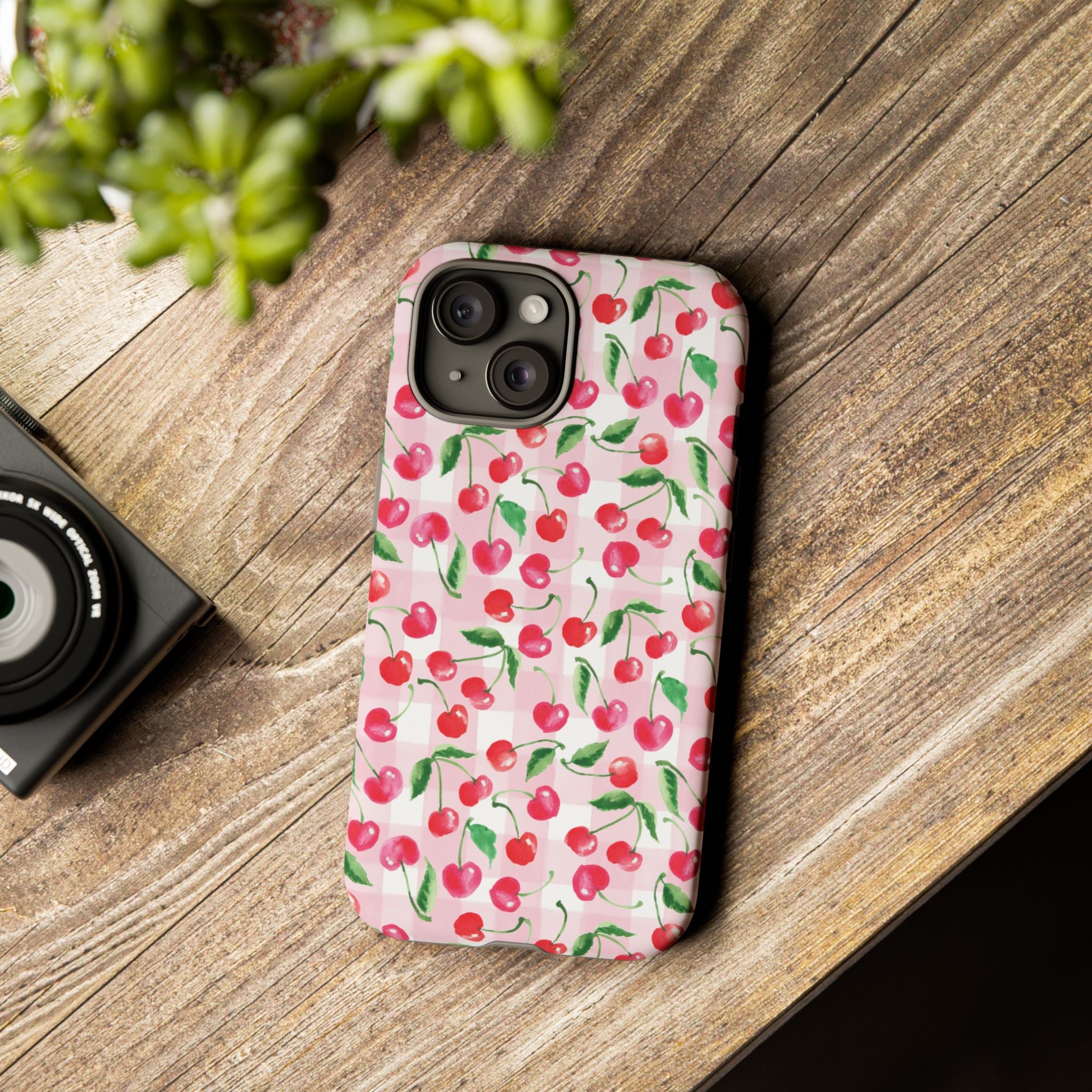 Gingham Cherry Phone Cover Case (iPhone 16, Samsung, Google Pixel)