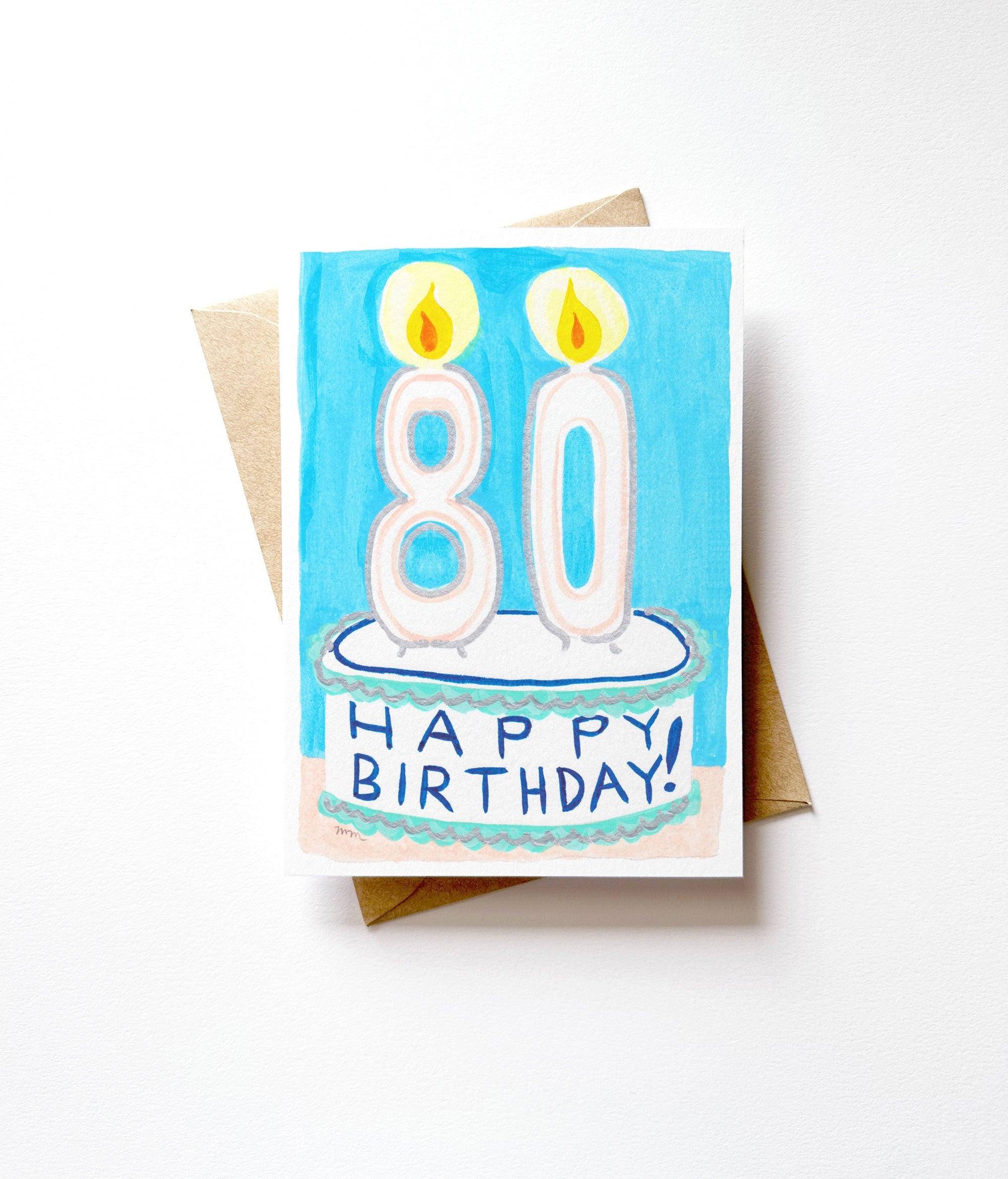 Vintage 80th Happy Birthday Cake and Candles Card