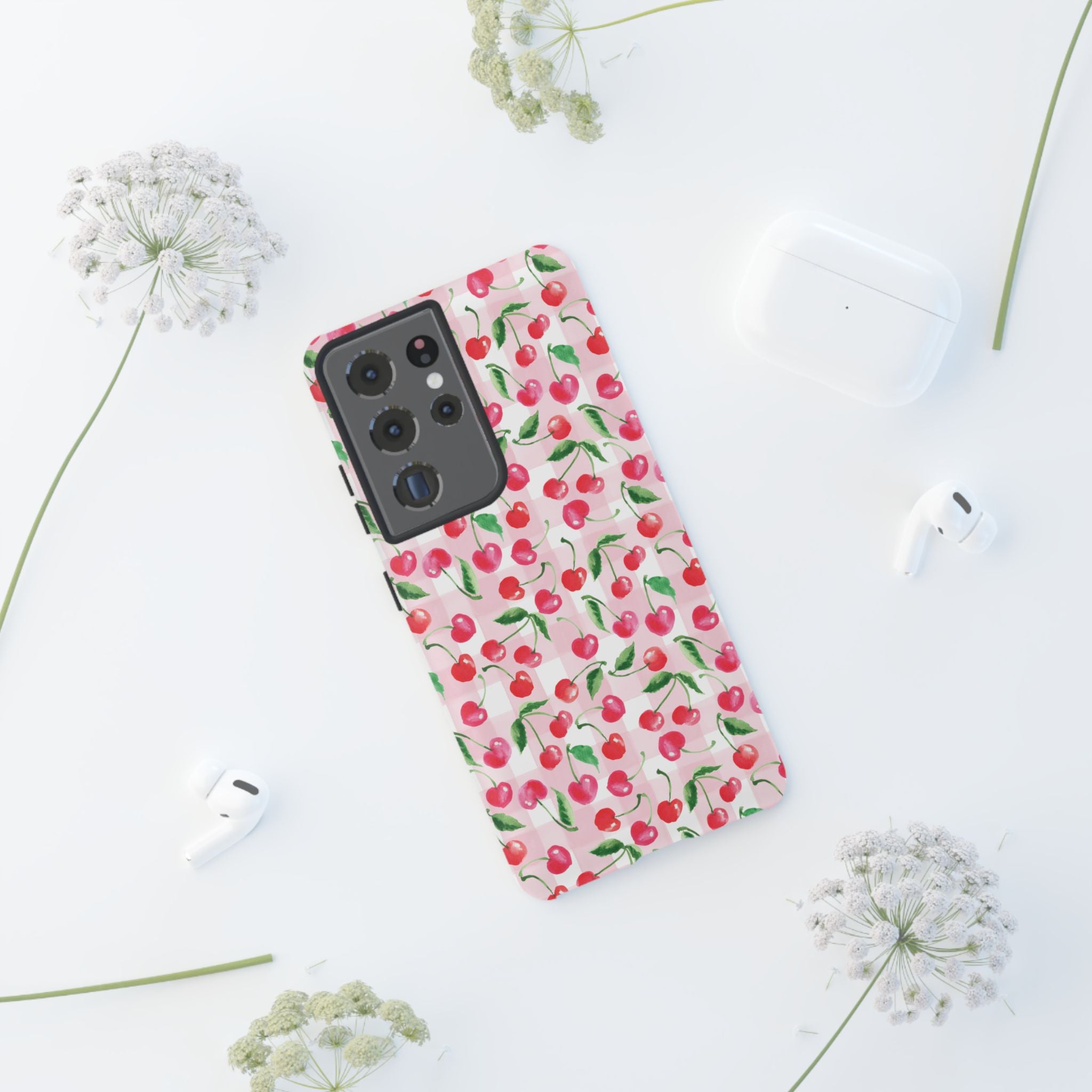 Gingham Cherry Phone Cover Case (iPhone 16, Samsung, Google Pixel)