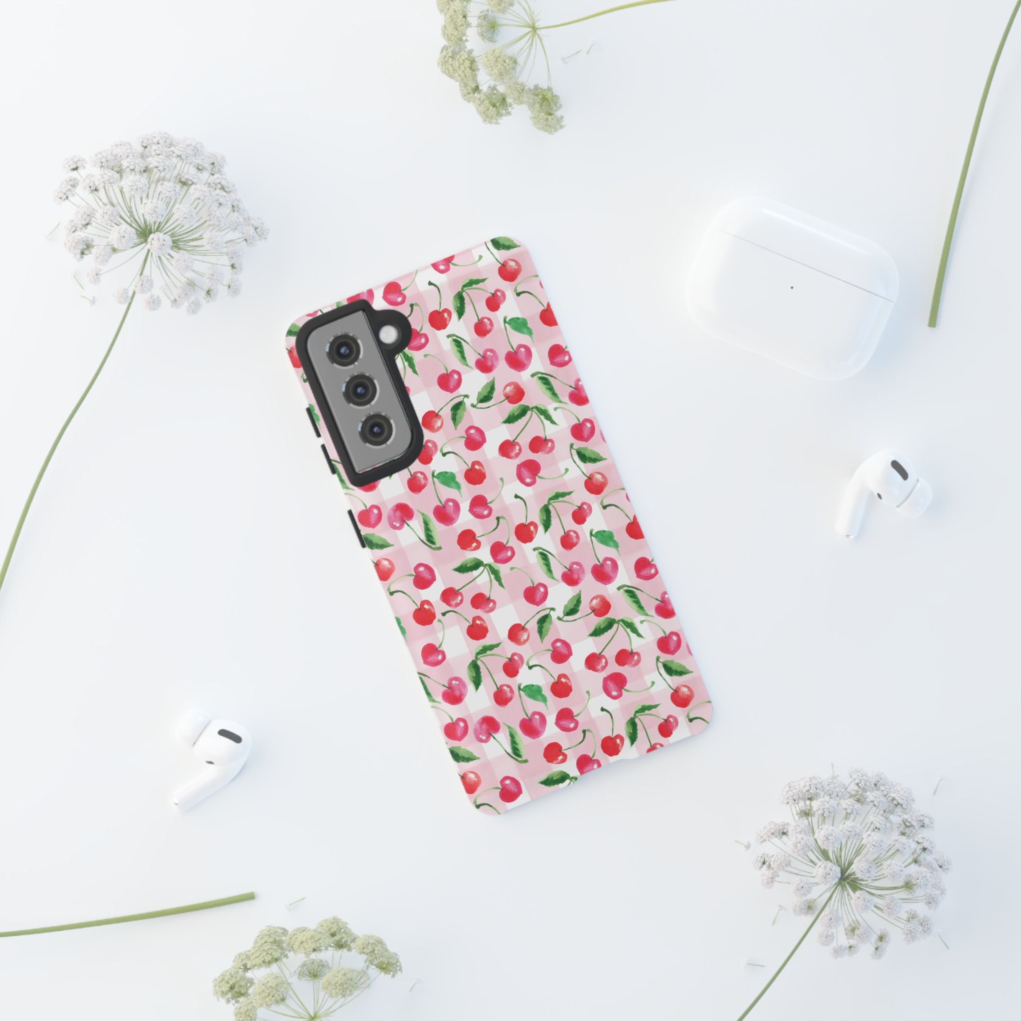 Gingham Cherry Phone Cover Case (iPhone 16, Samsung, Google Pixel)