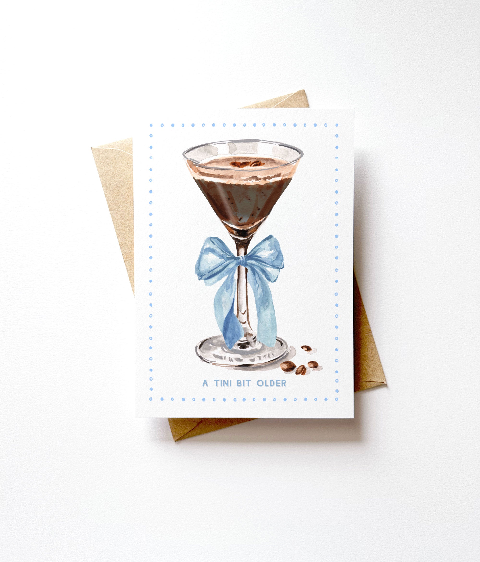 A Tini Bit Older Watercolor Espresso Martini Bow Birthday Card by Michelle Mospens