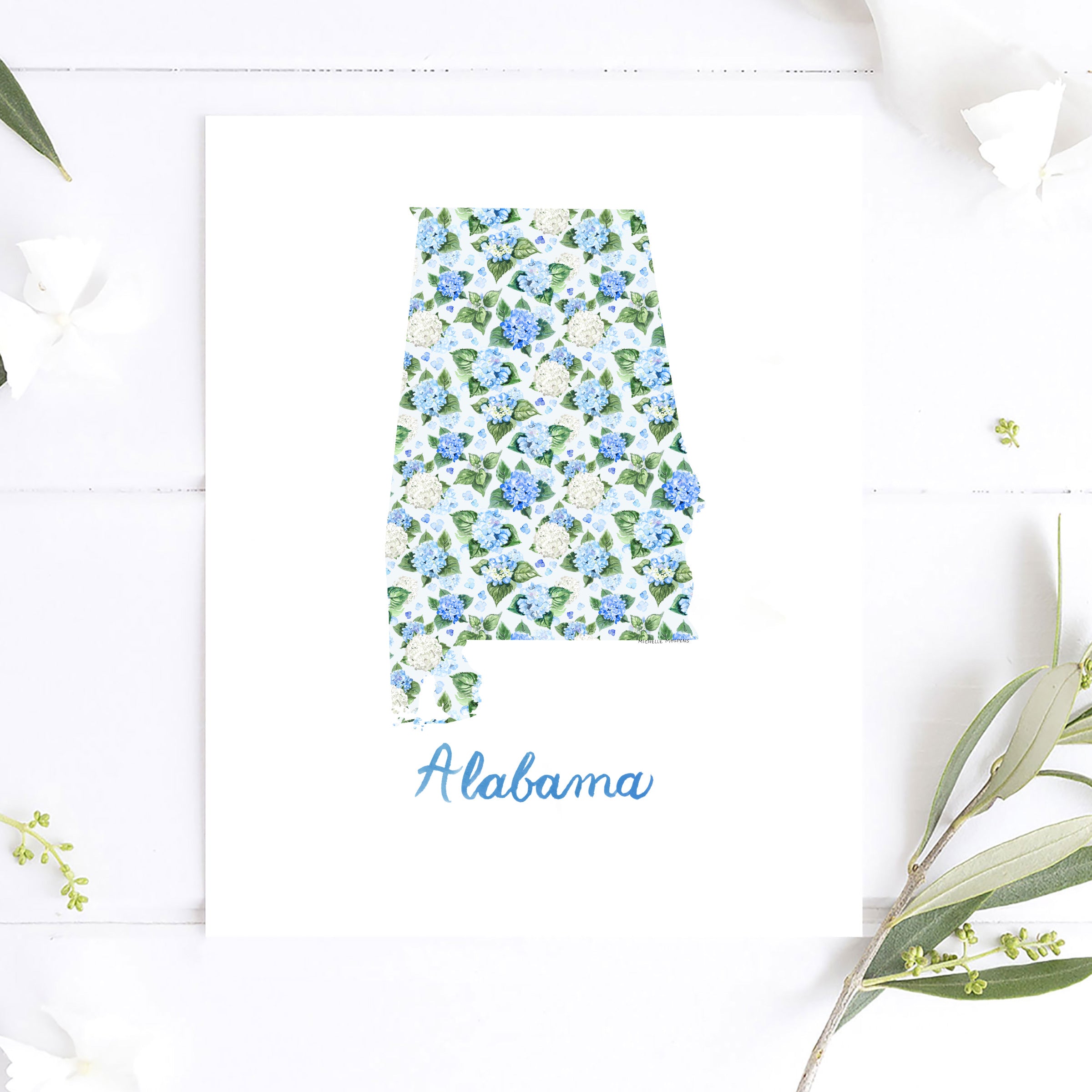 Watercolor Alabama State Wall Art Print by Michelle Mospens