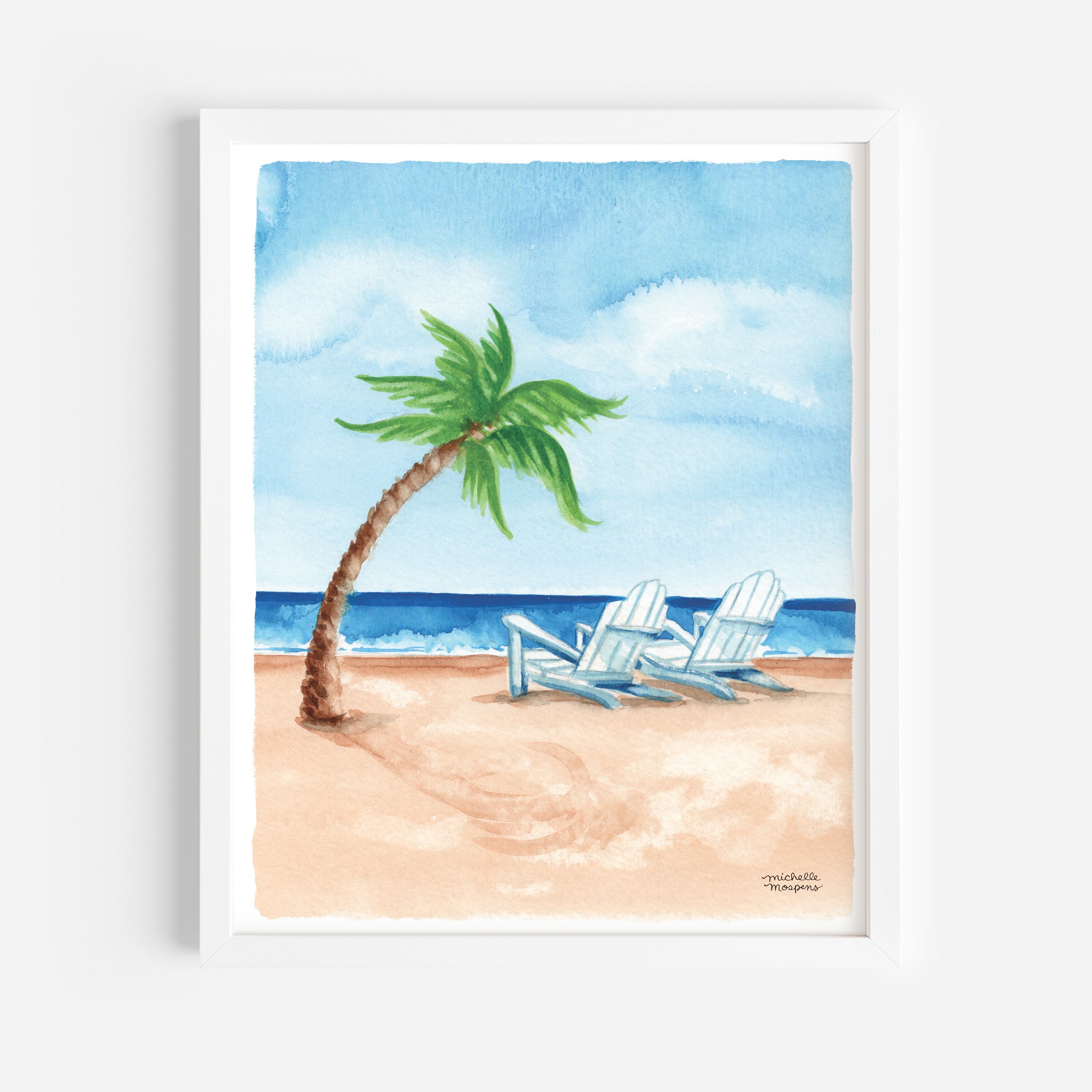 Watercolor Beach Scene Coastal Wall Art Print by Michelle Mospens