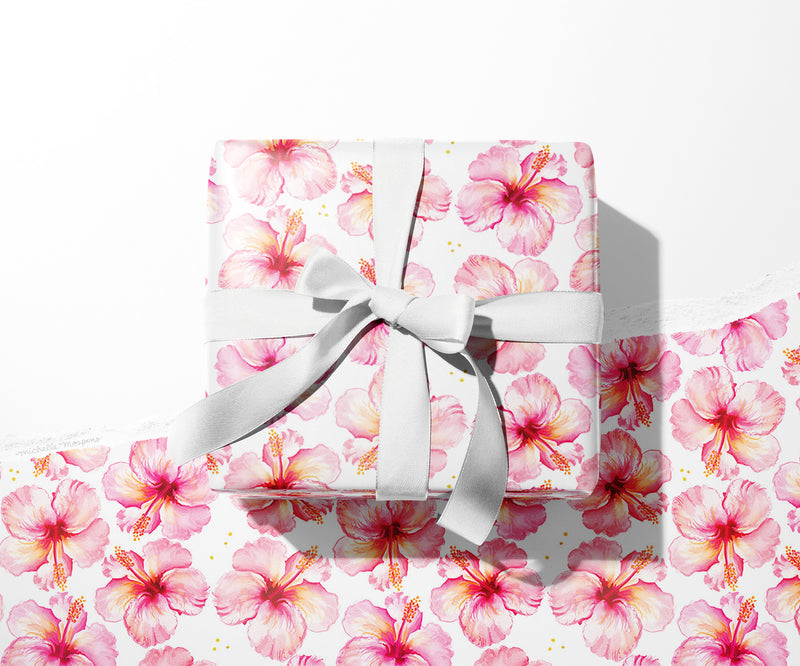 Hibiscus Flower Wrapping Paper, Tropical Flower Wrapping Paper