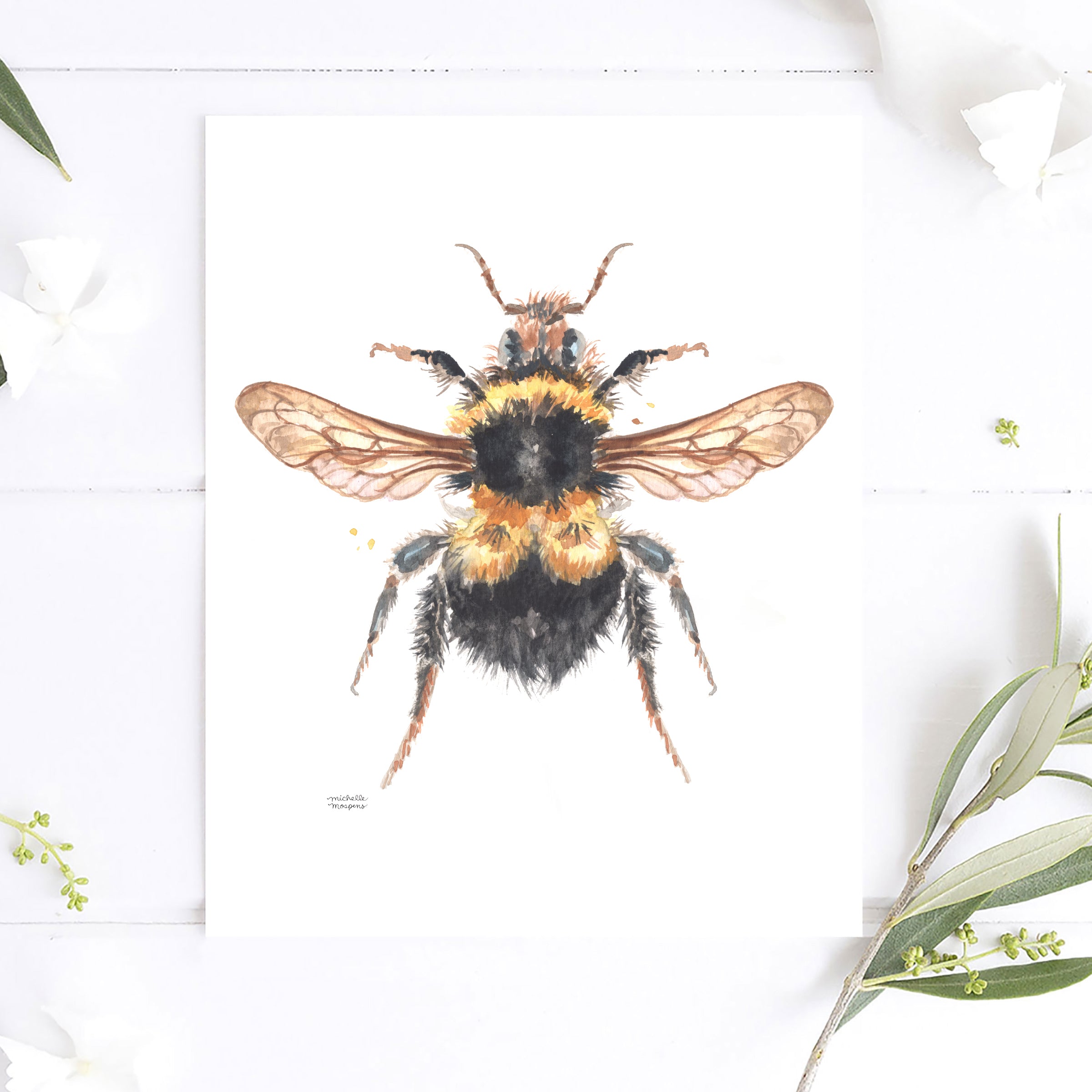 Bee Watercolor Wall Art Print by Michelle Mospens | Cute Bee Gift