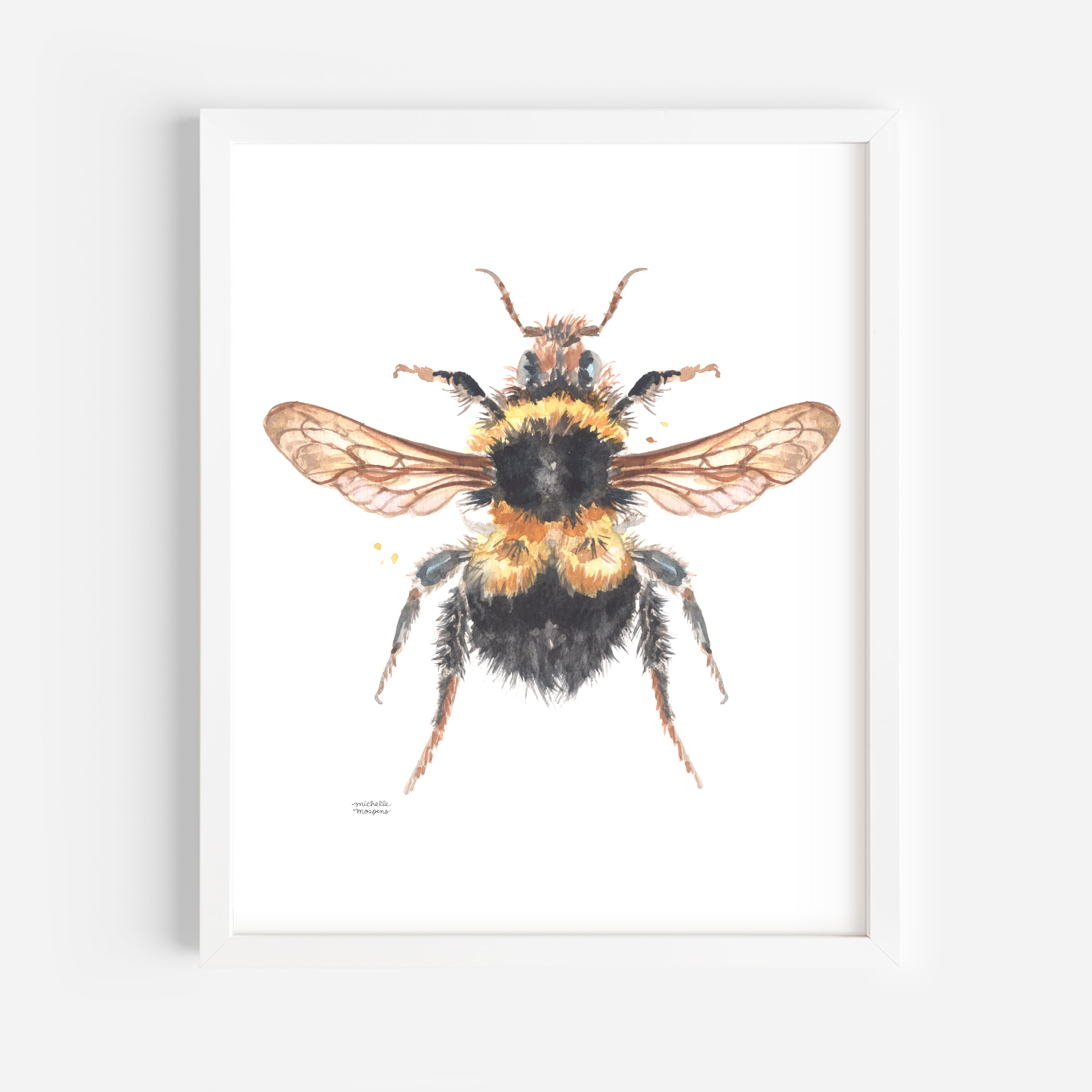 Bee Watercolor Wall Art Print by Michelle Mospens | Cute Bee Gift