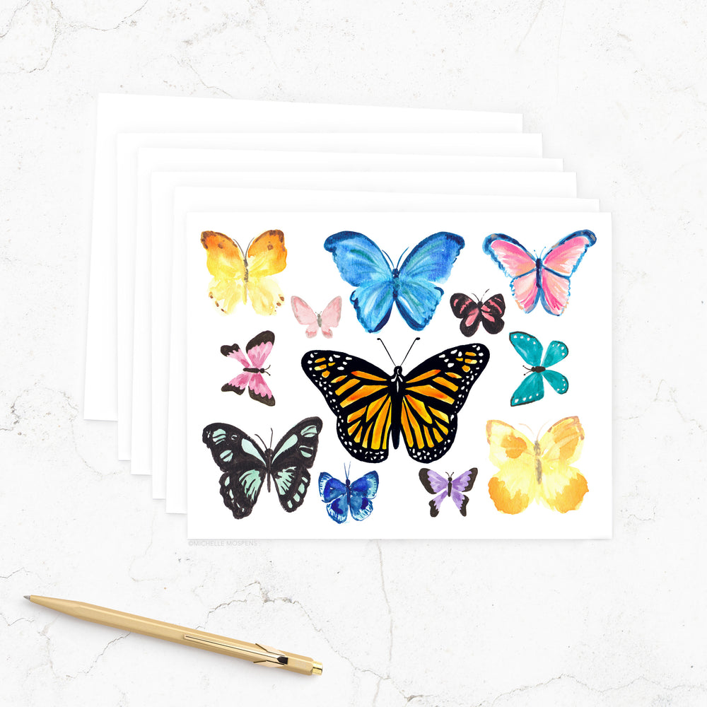 WATERCOLOR BUTTERFLY BLANK NOTE CARDS