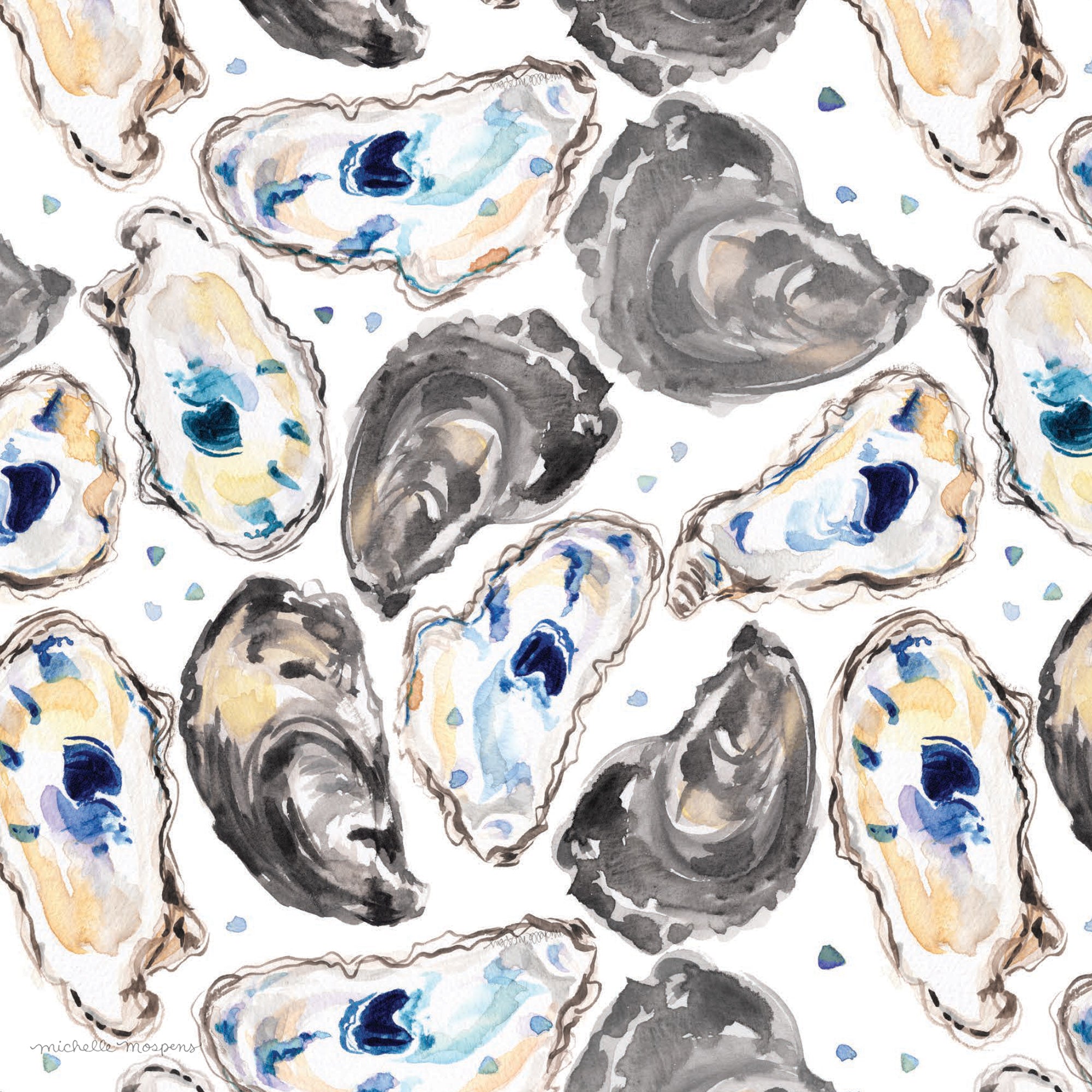 Watercolor Coastal Wrapping Paper by Michelle Mospens, Beach Oyster Shells Wrapping Paper, Holiday, Christmas, Birthday Gift Wrap