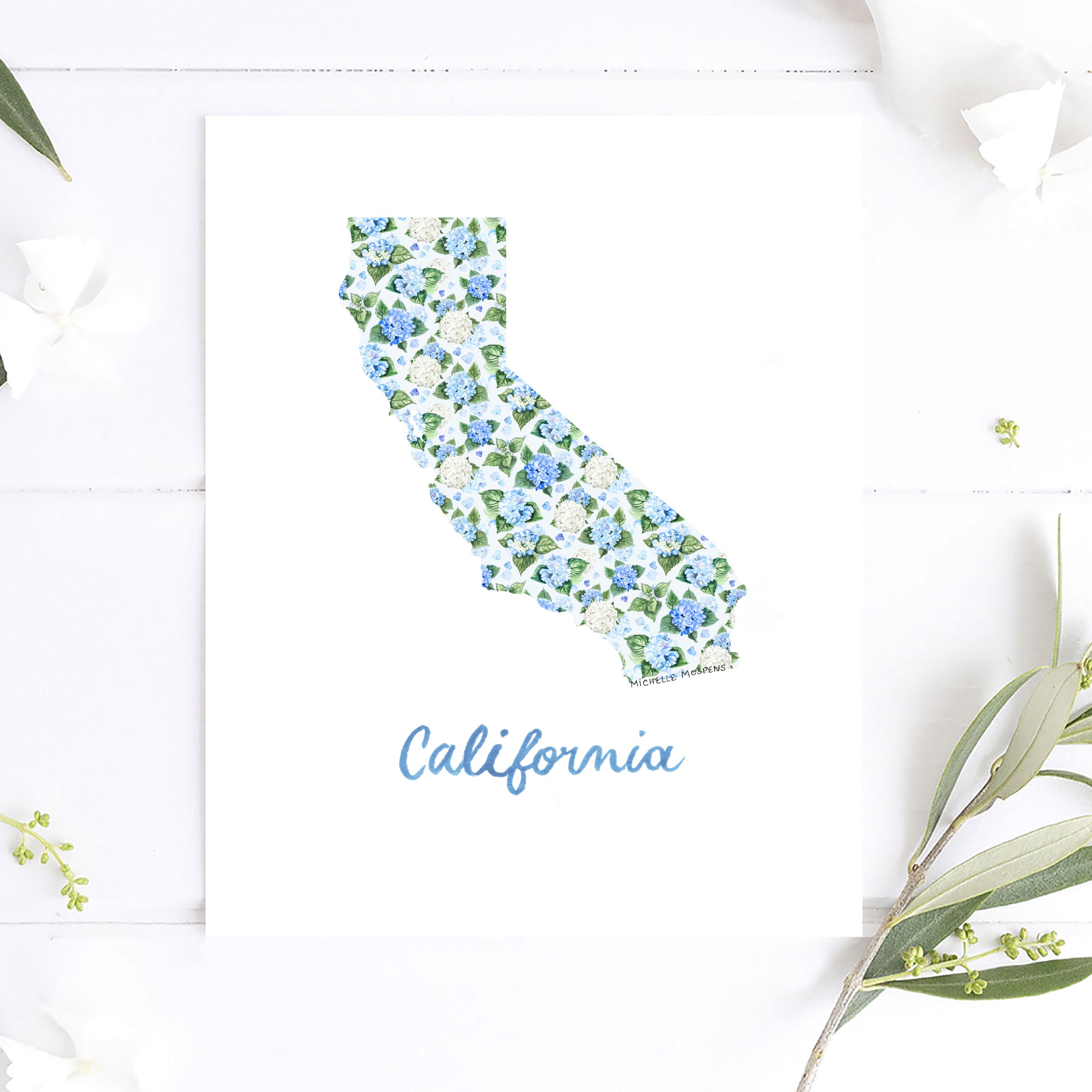 California State Watercolor Wall Art Print by Michelle Mospens | Cute California Gift