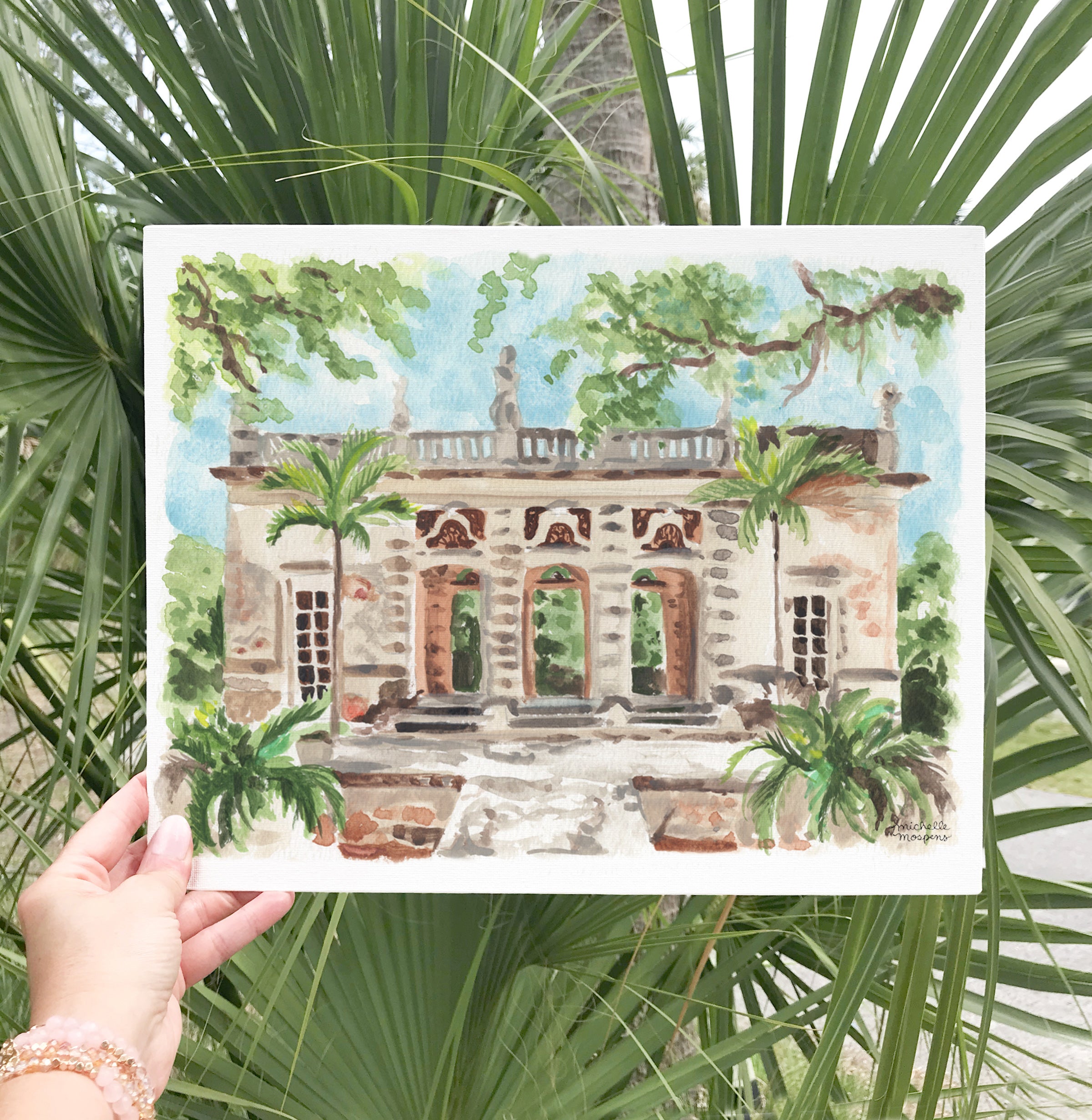 Casino at Vizcaya Garden Mound Miami Florida Watercolor Wall Art Print