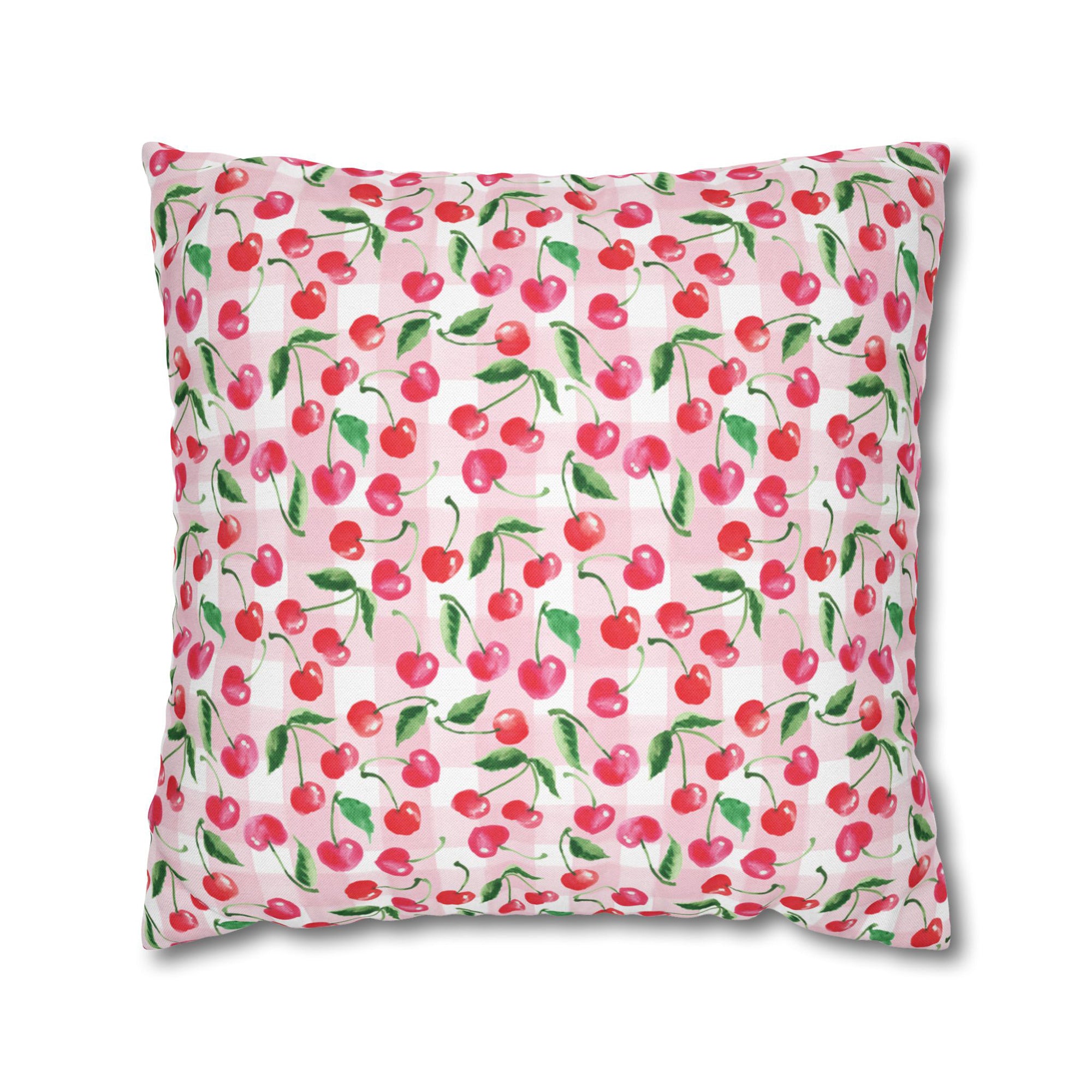 Watercolor Coquette Cottage Cherry Gingham Decorative Pillow Cover