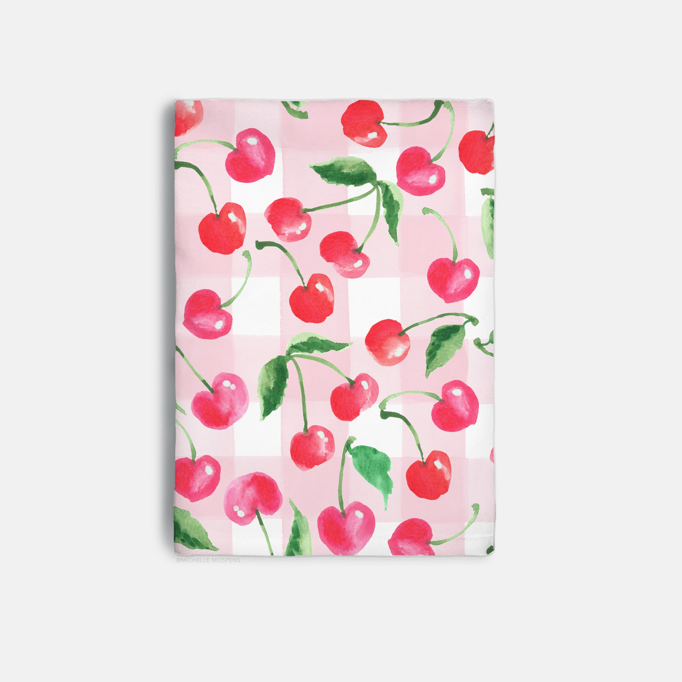 Watercolor Cherry Gingham Decorative Hostess Towel