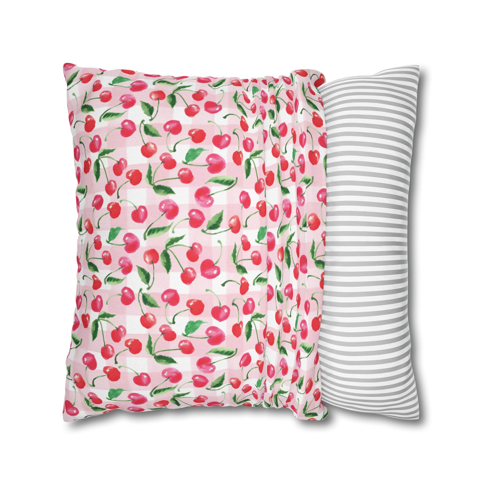 Watercolor Coquette Cottage Cherry Gingham Decorative Pillow Cover